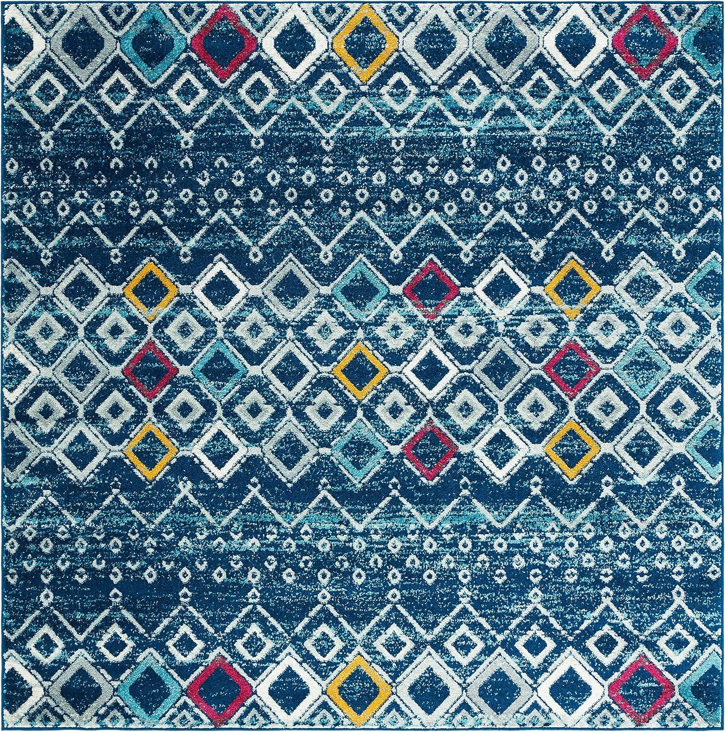 image:imageSAFAVIEH Amsterdam Collection Area Rug 8 x 10 Ivory amp Multi Moroccan Boho Design NonShedding amp Easy Care Ideal for High Traffic Areas in Living Room Bedroom AMS108KNavyTurquoise