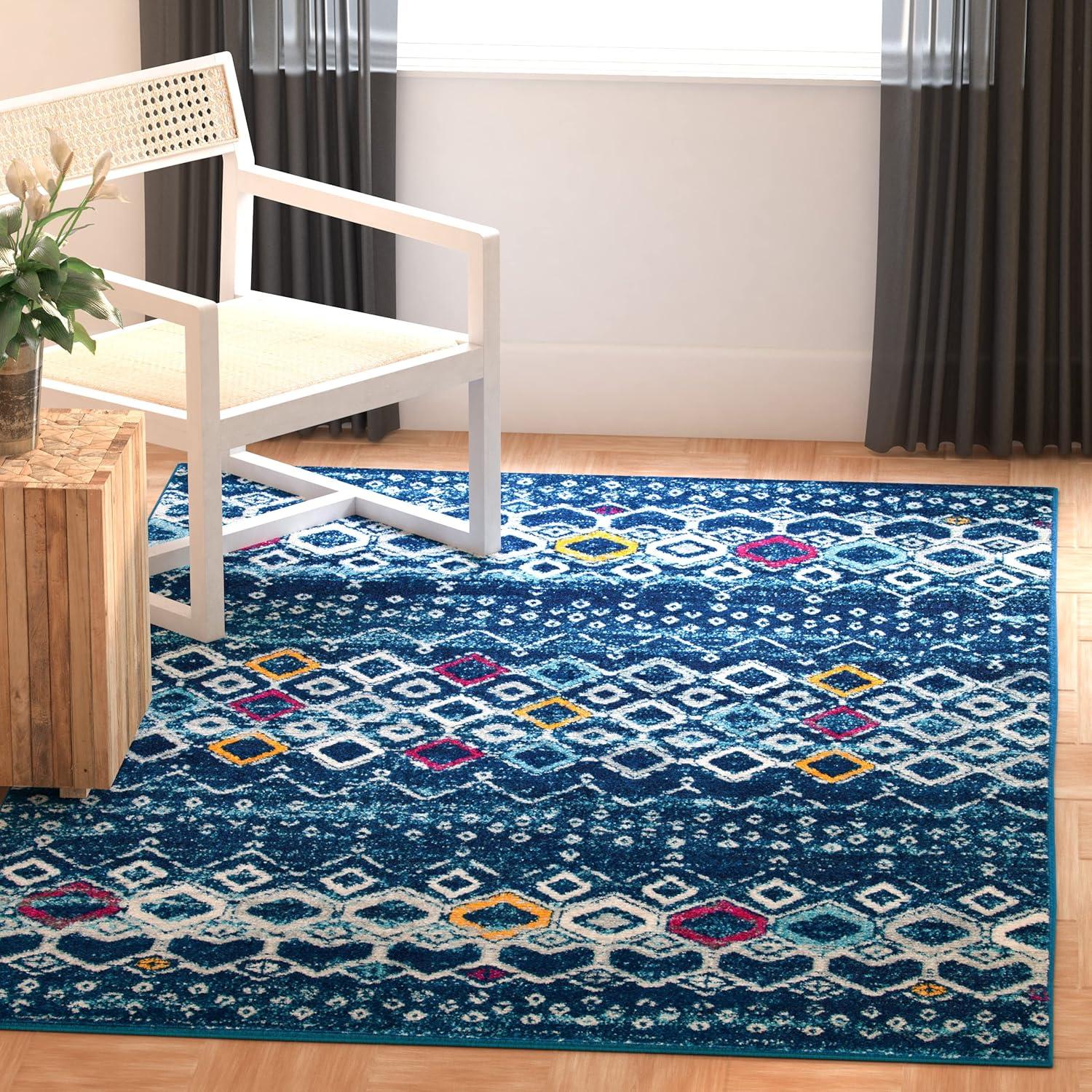 image:imageSAFAVIEH Amsterdam Collection Area Rug 8 x 10 Ivory amp Multi Moroccan Boho Design NonShedding amp Easy Care Ideal for High Traffic Areas in Living Room Bedroom AMS108KNavyTurquoise