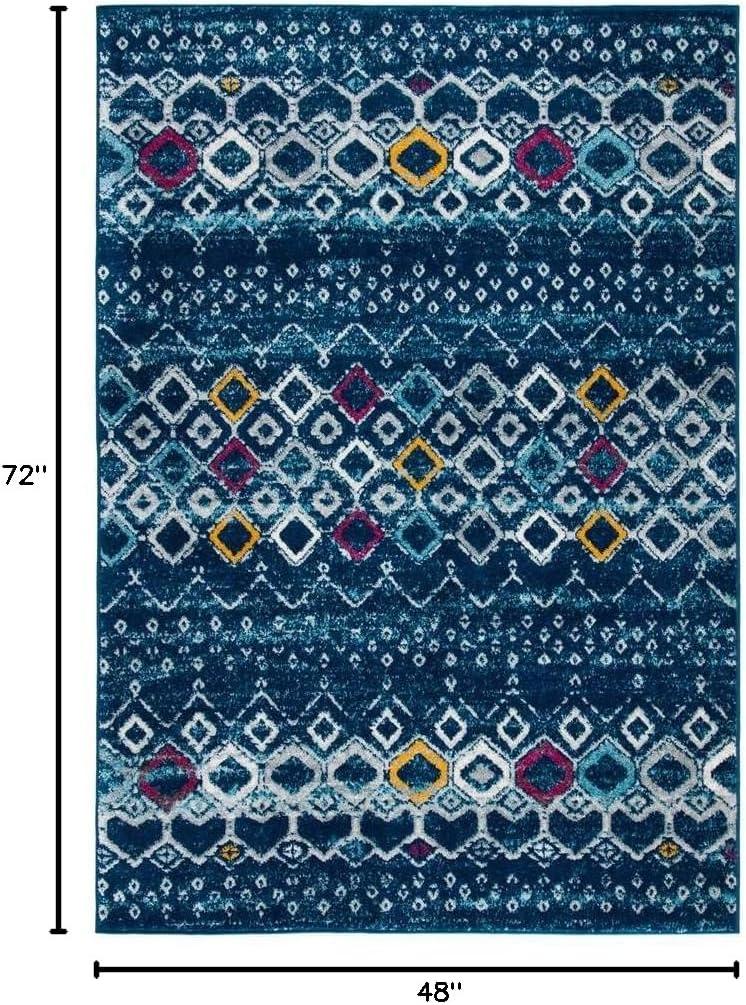 image:imageSAFAVIEH Amsterdam Collection Area Rug 8 x 10 Ivory amp Multi Moroccan Boho Design NonShedding amp Easy Care Ideal for High Traffic Areas in Living Room Bedroom AMS108KNavyTurquoise