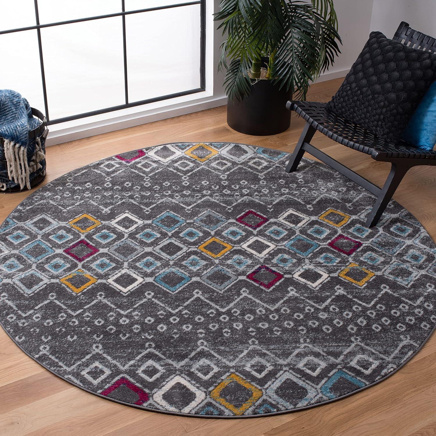 image:imageSAFAVIEH Amsterdam Collection Area Rug 8 x 10 Ivory amp Multi Moroccan Boho Design NonShedding amp Easy Care Ideal for High Traffic Areas in Living Room Bedroom AMS108KDark GreyIvory