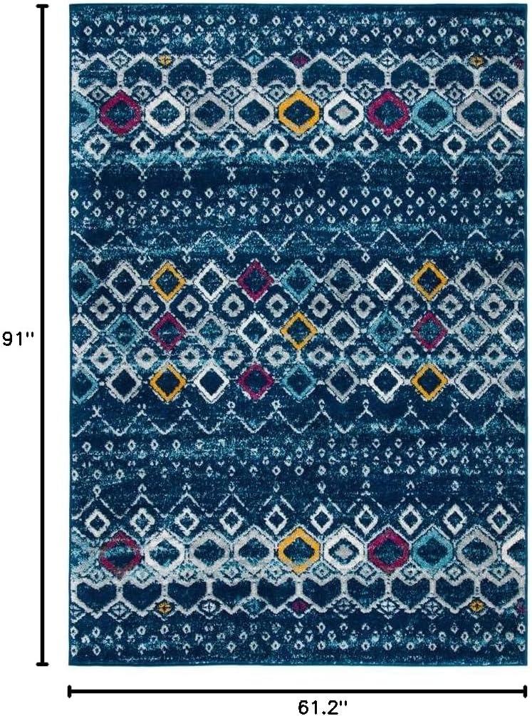image:imageSAFAVIEH Amsterdam Collection Area Rug 8 x 10 Ivory amp Multi Moroccan Boho Design NonShedding amp Easy Care Ideal for High Traffic Areas in Living Room Bedroom AMS108KNavyTurquoise