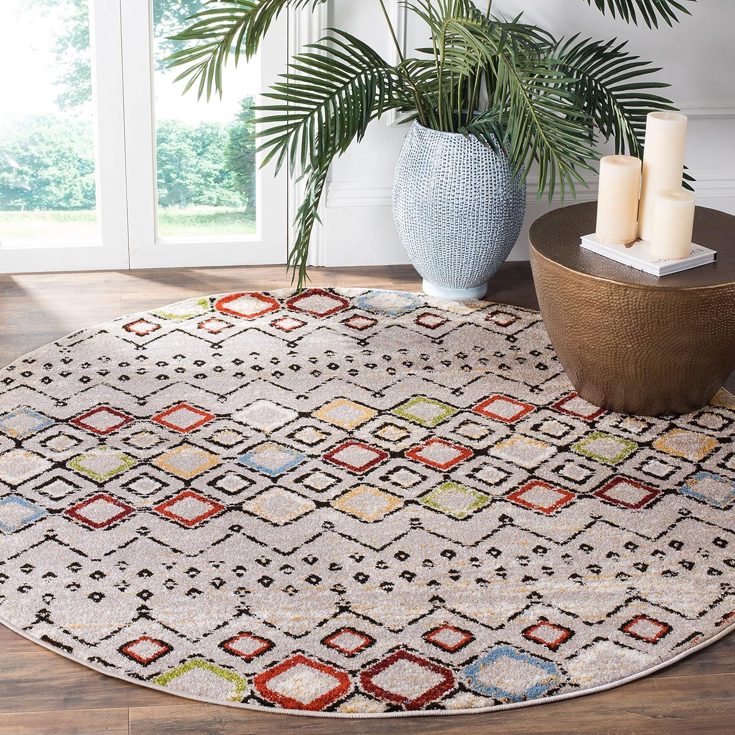 image:imageSAFAVIEH Amsterdam Collection Area Rug 8 x 10 Ivory amp Multi Moroccan Boho Design NonShedding amp Easy Care Ideal for High Traffic Areas in Living Room Bedroom AMS108KLight GreyMulti