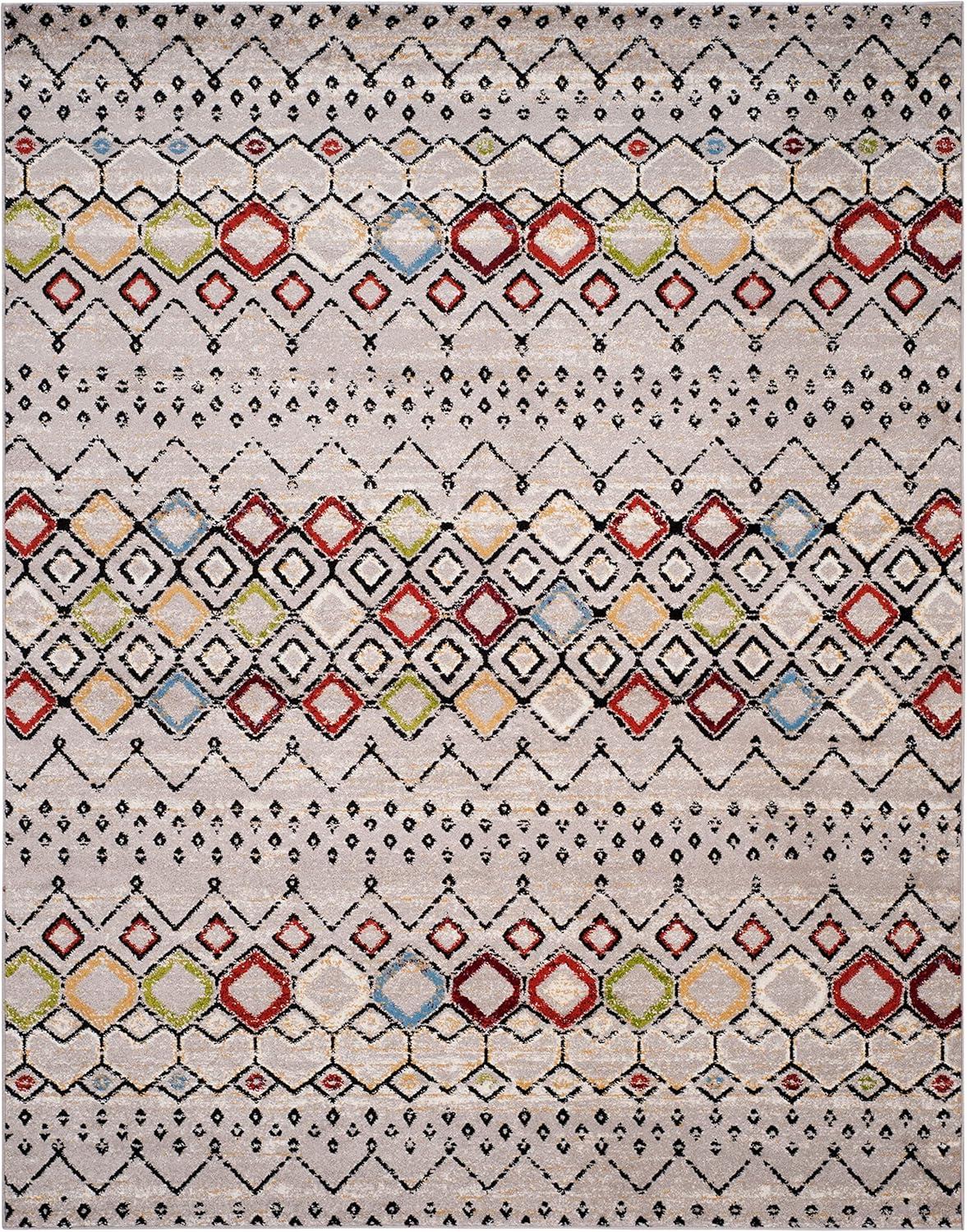 image:imageSAFAVIEH Amsterdam Collection Area Rug 8 x 10 Ivory amp Multi Moroccan Boho Design NonShedding amp Easy Care Ideal for High Traffic Areas in Living Room Bedroom AMS108KLight GreyMulti