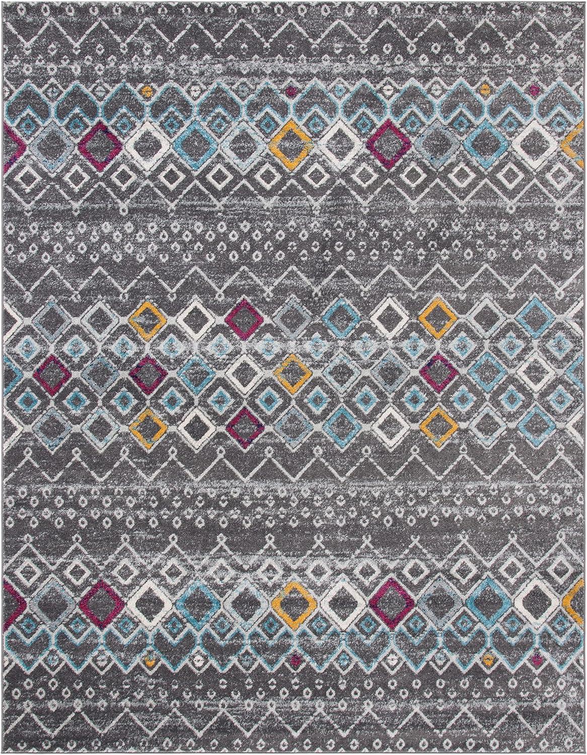 image:imageSAFAVIEH Amsterdam Collection Area Rug 8 x 10 Ivory amp Multi Moroccan Boho Design NonShedding amp Easy Care Ideal for High Traffic Areas in Living Room Bedroom AMS108KDark GreyIvory