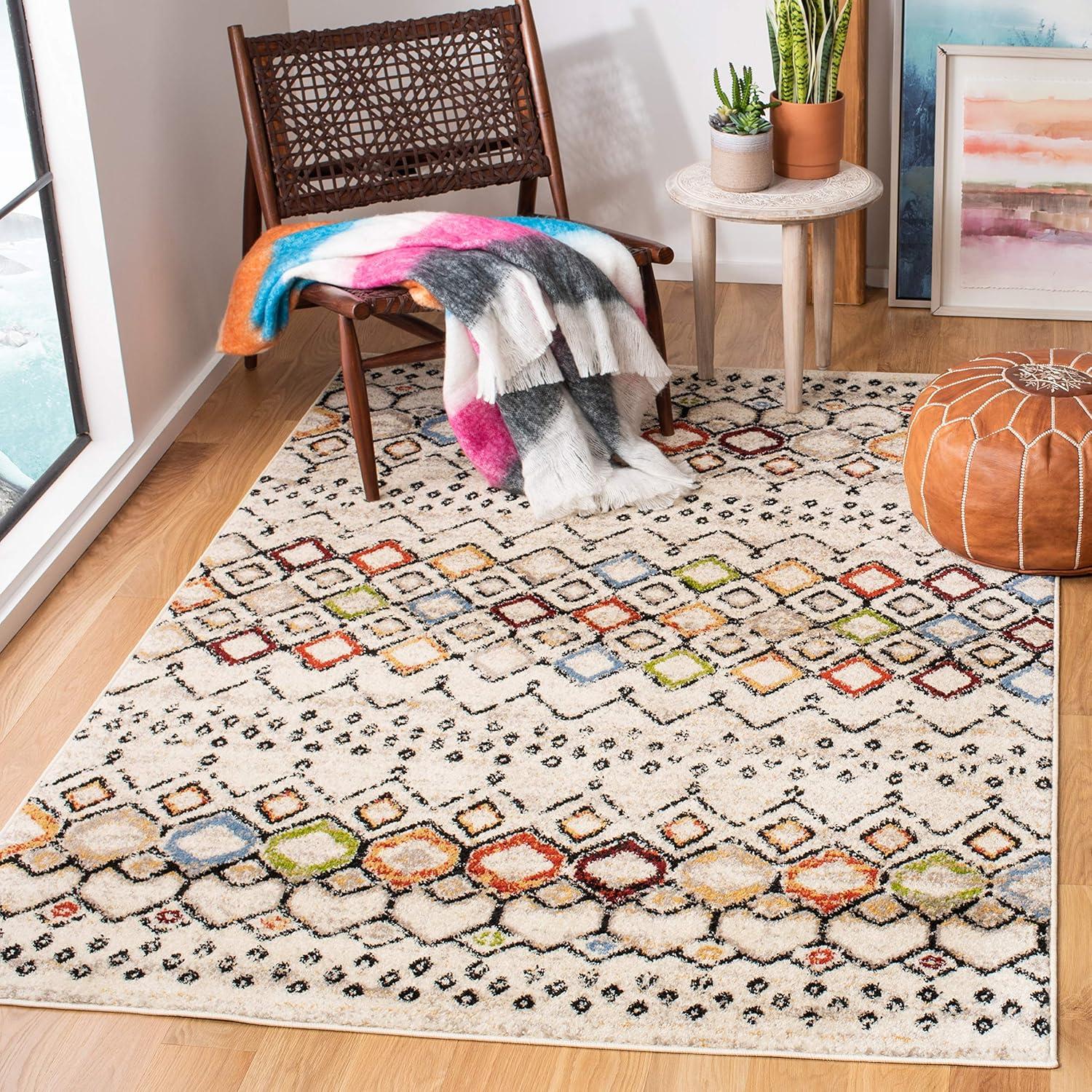 image:imageSAFAVIEH Amsterdam Collection Area Rug 8 x 10 Ivory amp Multi Moroccan Boho Design NonShedding amp Easy Care Ideal for High Traffic Areas in Living Room Bedroom AMS108KIvoryMulti