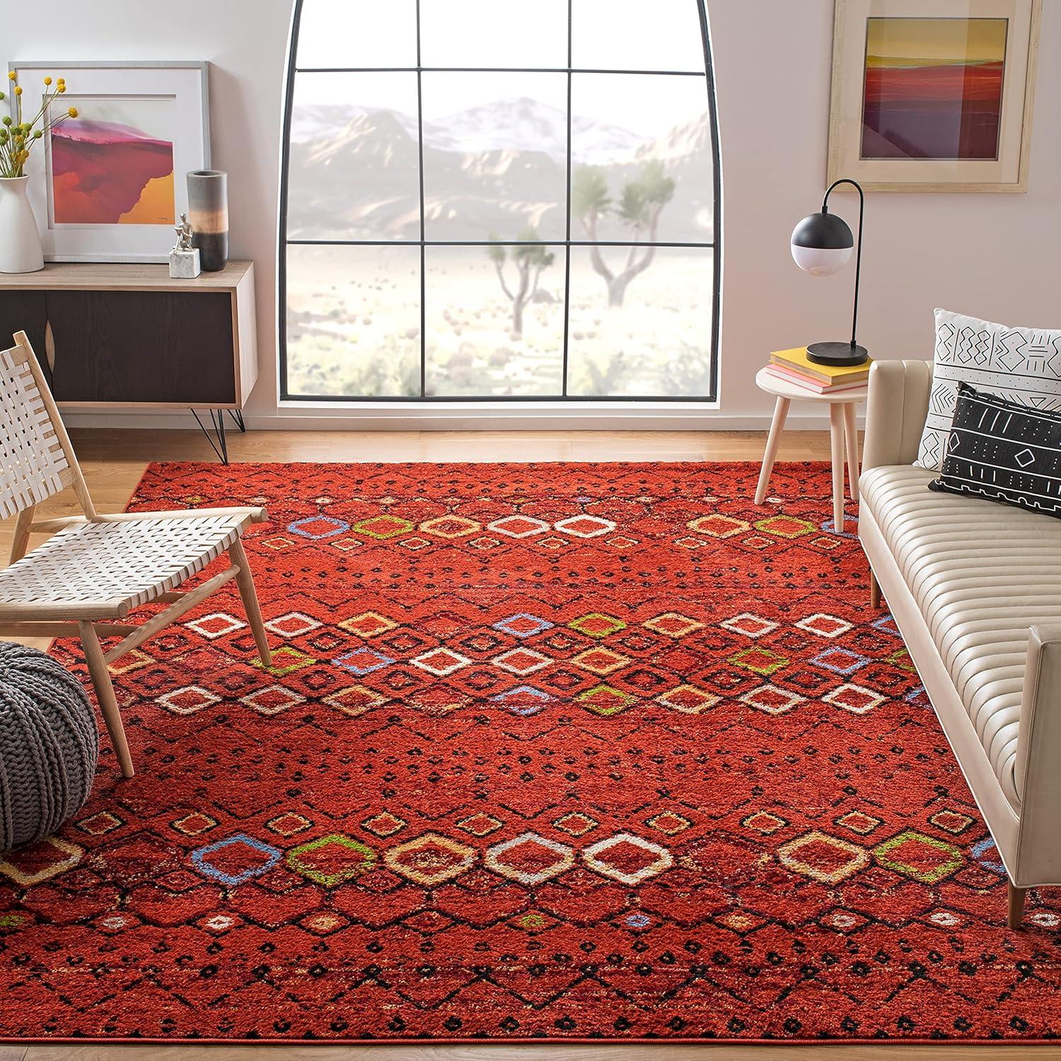 image:imageSAFAVIEH Amsterdam Collection Area Rug 8 x 10 Ivory amp Multi Moroccan Boho Design NonShedding amp Easy Care Ideal for High Traffic Areas in Living Room Bedroom AMS108KTerracottaMulti