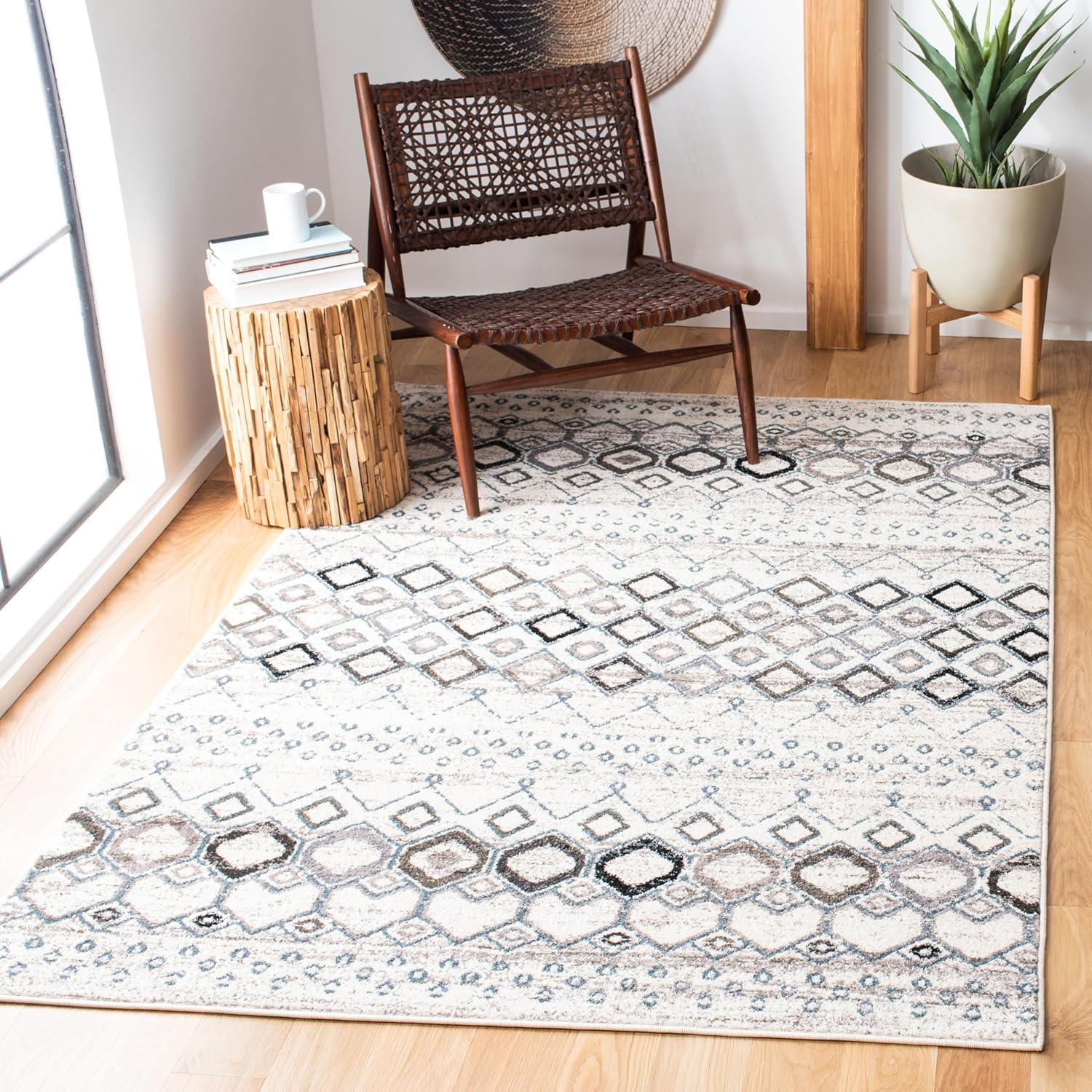 image:imageSAFAVIEH Amsterdam Collection Area Rug 8 x 10 Ivory amp Multi Moroccan Boho Design NonShedding amp Easy Care Ideal for High Traffic Areas in Living Room Bedroom AMS108KIvoryGrey