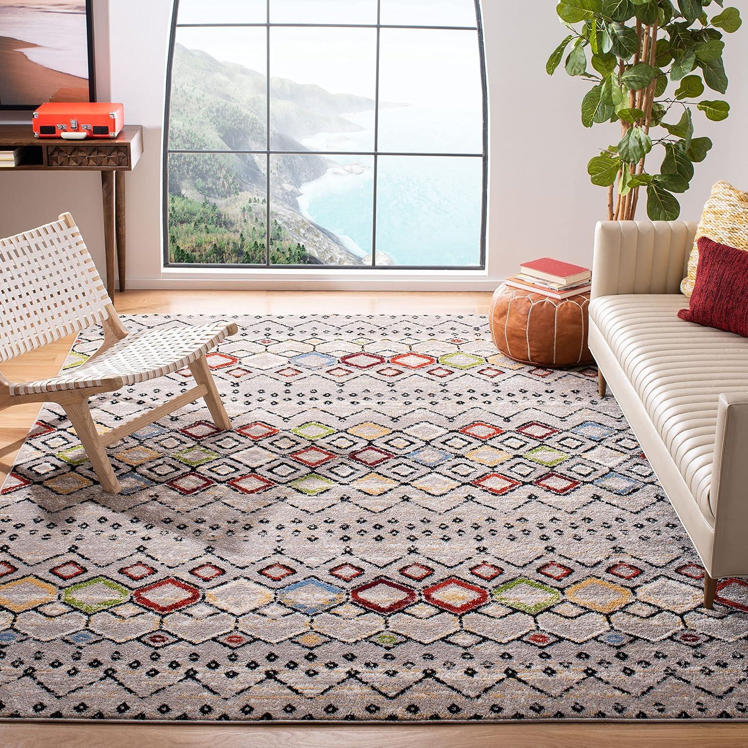 image:imageSAFAVIEH Amsterdam Collection Area Rug 8 x 10 Ivory amp Multi Moroccan Boho Design NonShedding amp Easy Care Ideal for High Traffic Areas in Living Room Bedroom AMS108KBlackMulti