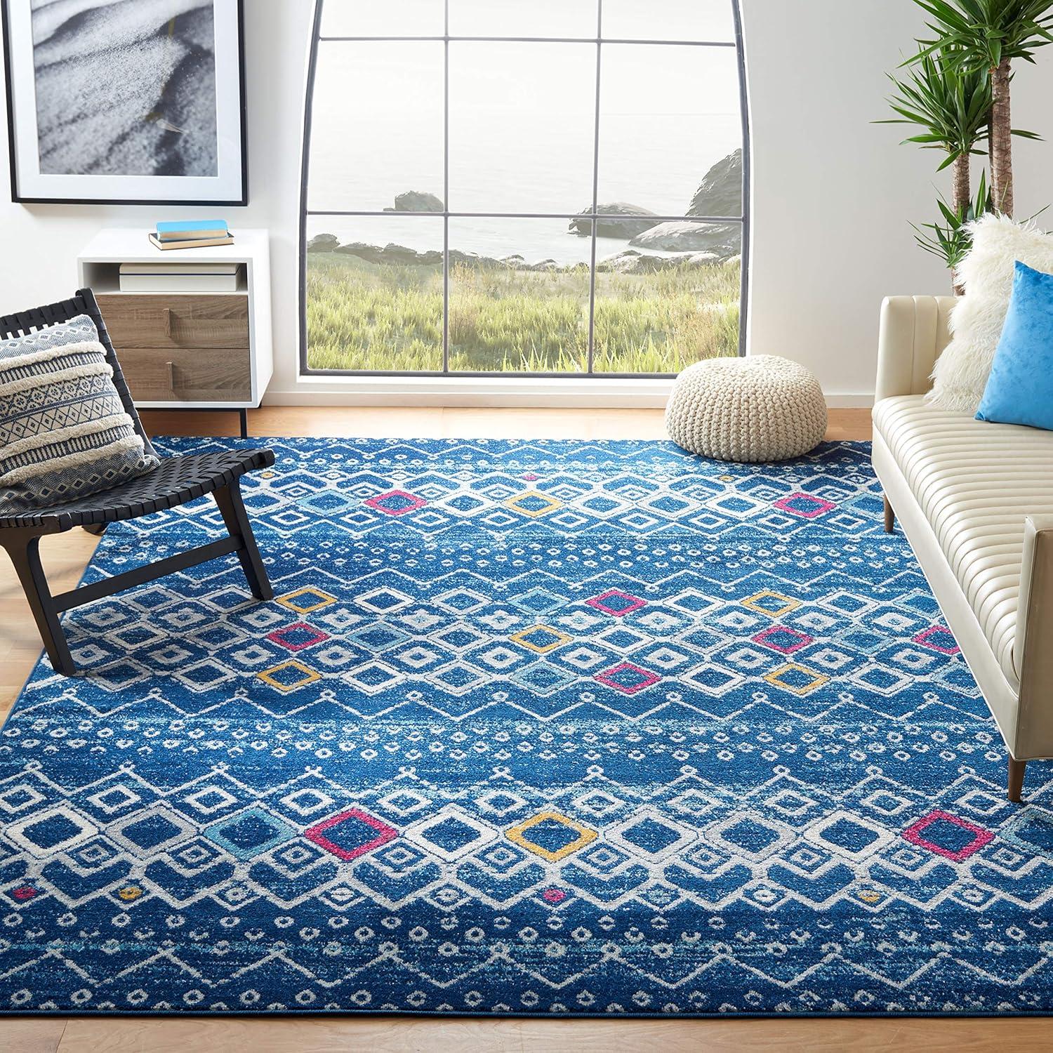 image:imageSAFAVIEH Amsterdam Collection Area Rug 8 x 10 Ivory amp Multi Moroccan Boho Design NonShedding amp Easy Care Ideal for High Traffic Areas in Living Room Bedroom AMS108KNavyTurquoise