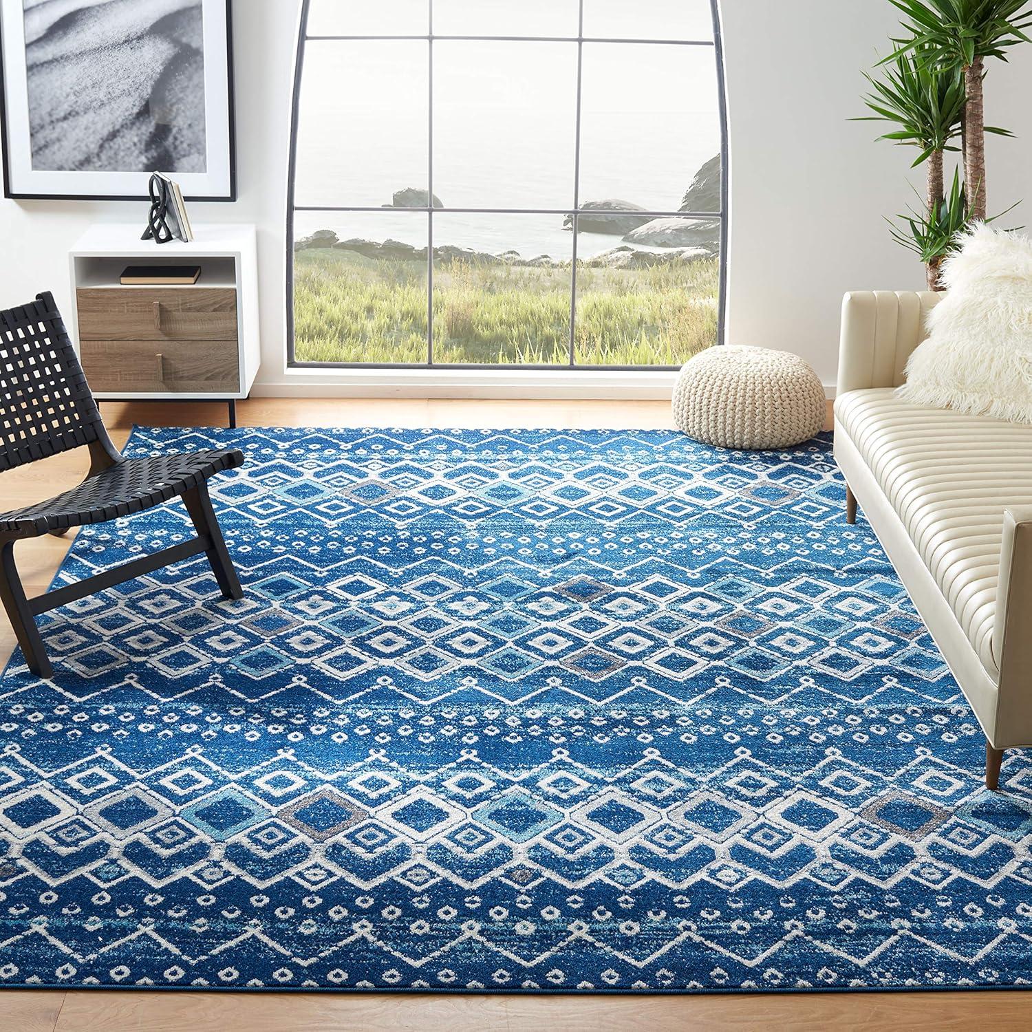 image:imageSAFAVIEH Amsterdam Collection Area Rug 8 x 10 Ivory amp Multi Moroccan Boho Design NonShedding amp Easy Care Ideal for High Traffic Areas in Living Room Bedroom AMS108KNavyBeige