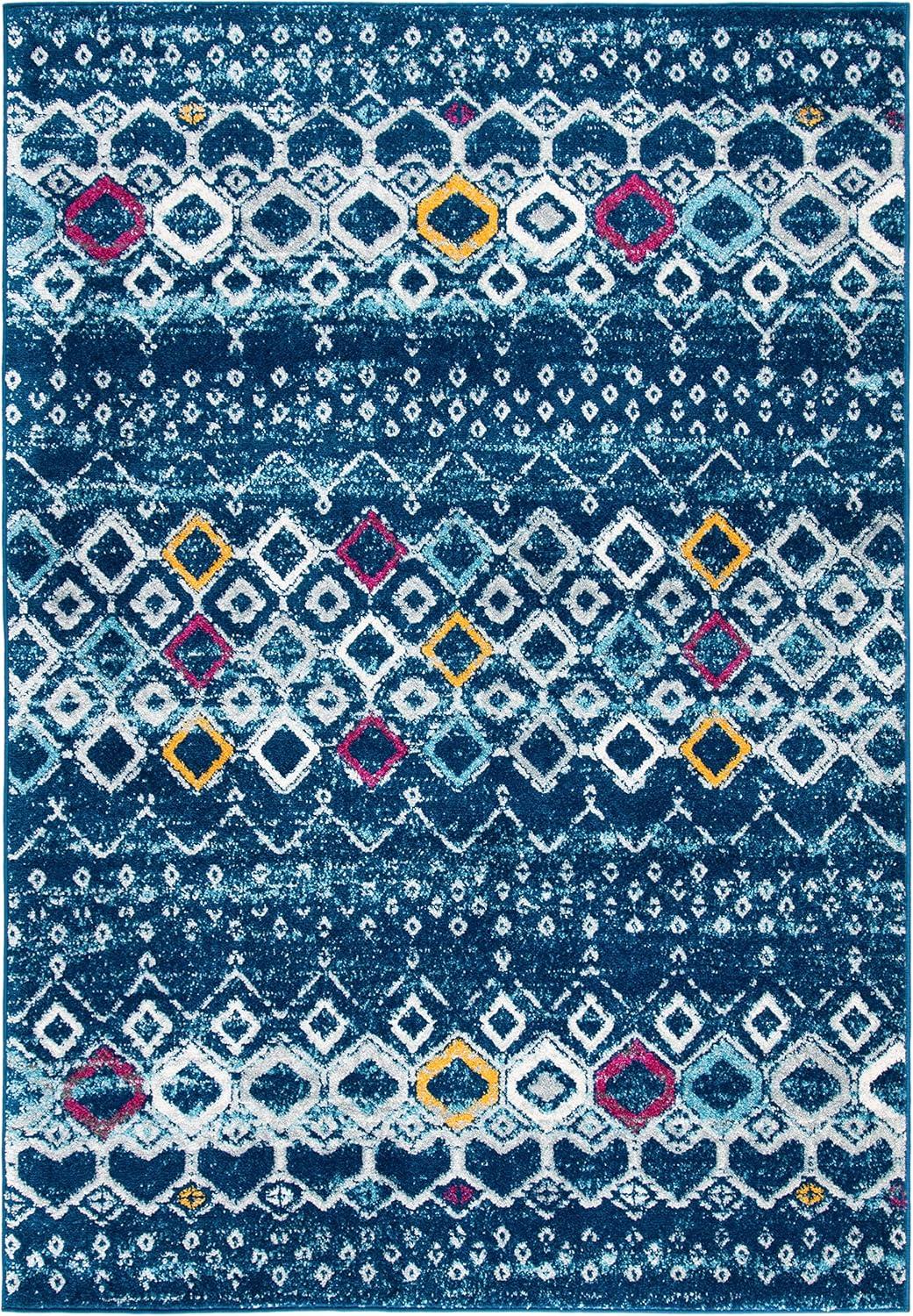 image:imageSAFAVIEH Amsterdam Collection Area Rug 8 x 10 Ivory amp Multi Moroccan Boho Design NonShedding amp Easy Care Ideal for High Traffic Areas in Living Room Bedroom AMS108KNavyTurquoise