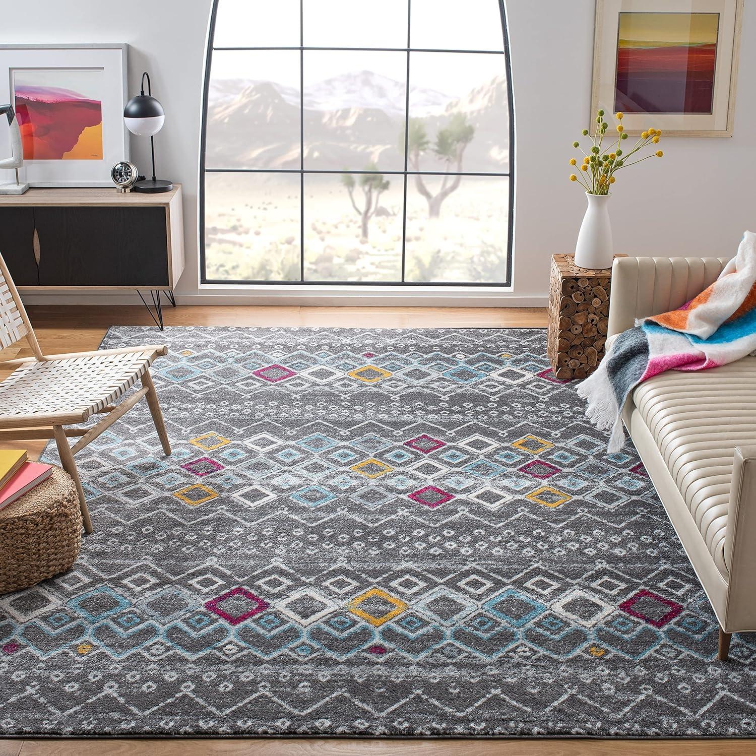 image:imageSAFAVIEH Amsterdam Collection Area Rug 8 x 10 Ivory amp Multi Moroccan Boho Design NonShedding amp Easy Care Ideal for High Traffic Areas in Living Room Bedroom AMS108KDark GreyIvory