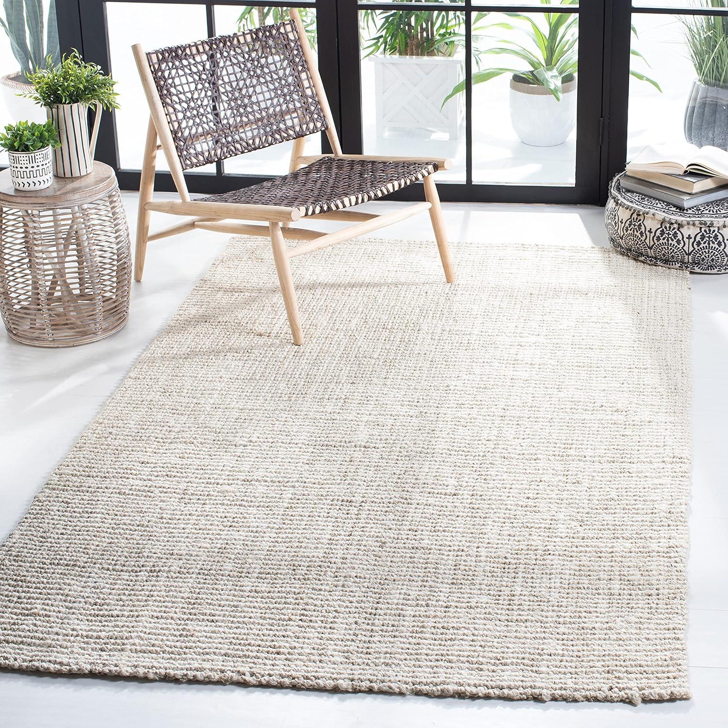 image:imageSAFAVIEH Area Rug 5x8 Natural Fiber Collection Natural Brown Handmade Jute amp Coir Farmhouse Style Chunky Textured Thick Pile NF747ABleachIvory