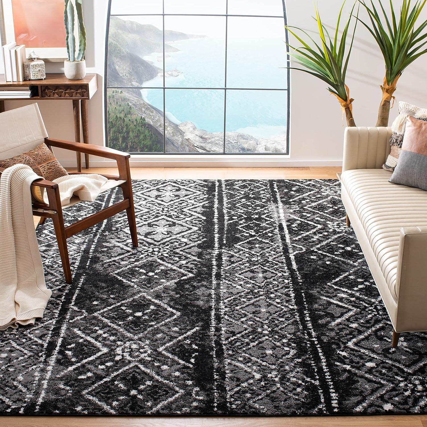 image:imageSAFAVIEH Area Rug 8x10 Adirondack Collection Large Black amp Silver Moroccan Boho Design NonShedding amp Easy Cleaning Ideal for Living Room Bedroom Office Dining Space ADR111CBlackSilver