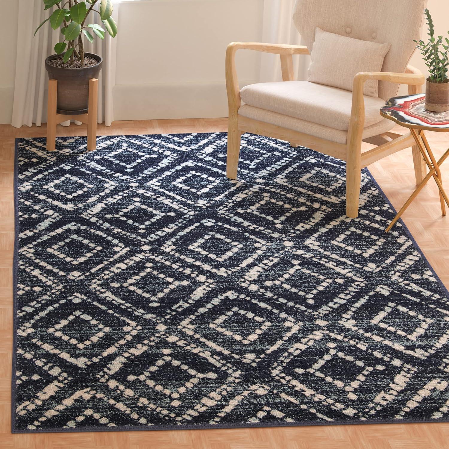 image:imageSAFAVIEH Area Rug 8x10 Adirondack Collection Large Ivory amp Light Blue Geometric Trellis Pattern NonShedding amp Easy Cleaning Ideal for Living Room Bedroom Office Dining Space ADR131TNavyIvory