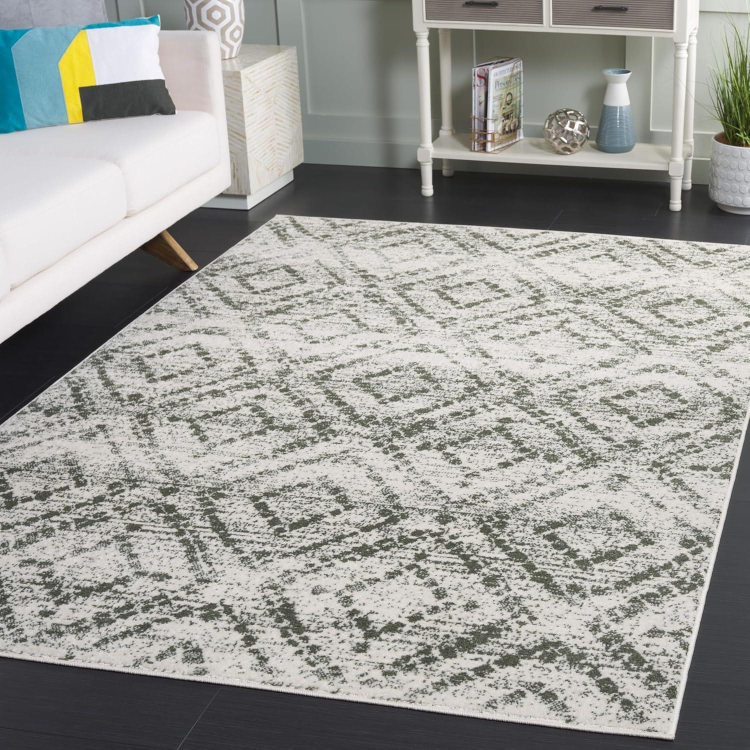 image:imageSAFAVIEH Area Rug 8x10 Adirondack Collection Large Ivory amp Light Blue Geometric Trellis Pattern NonShedding amp Easy Cleaning Ideal for Living Room Bedroom Office Dining Space ADR131TIvoryDark Green