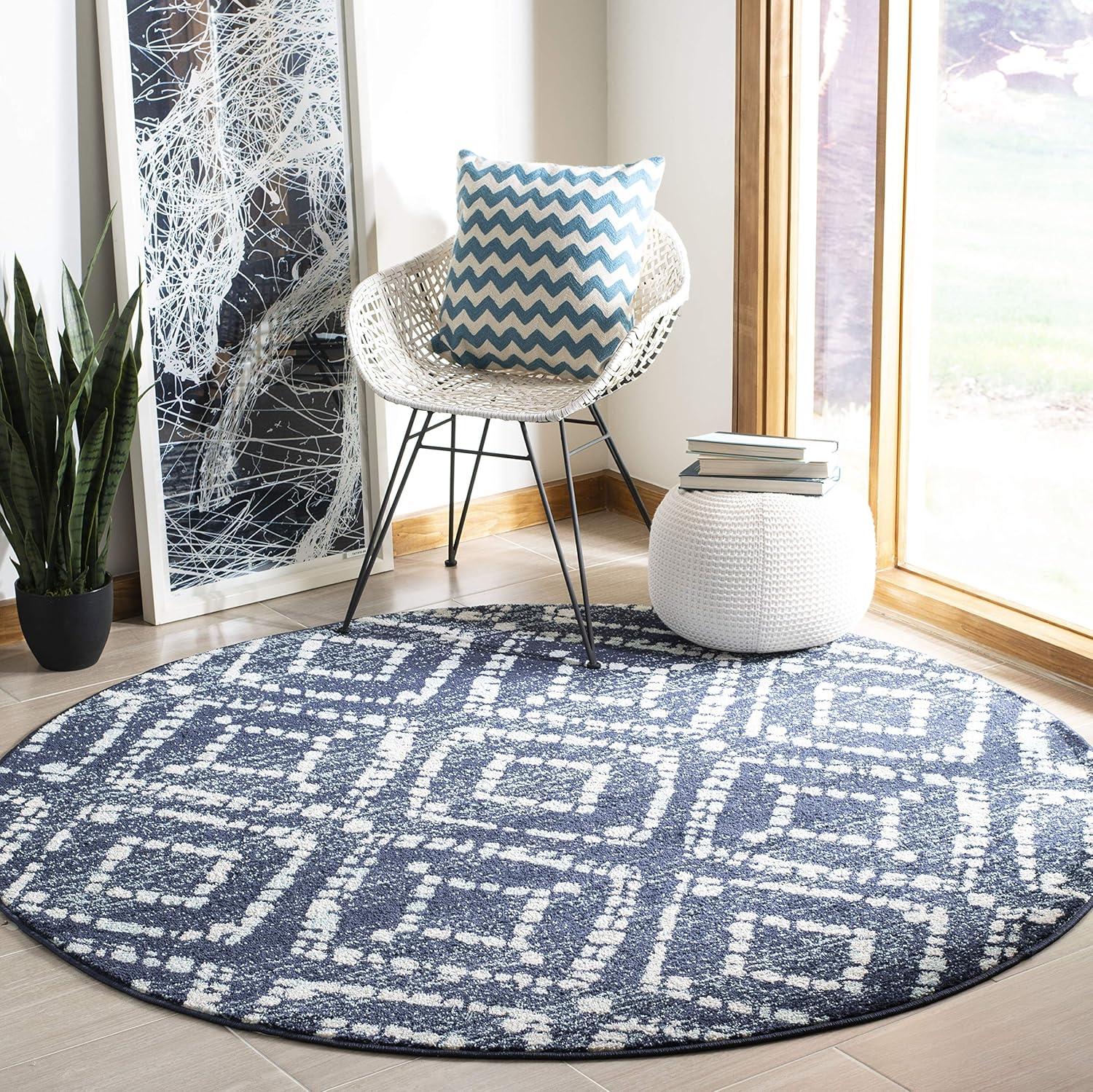 image:imageSAFAVIEH Area Rug 8x10 Adirondack Collection Large Ivory amp Light Blue Geometric Trellis Pattern NonShedding amp Easy Cleaning Ideal for Living Room Bedroom Office Dining Space ADR131TNavyIvory