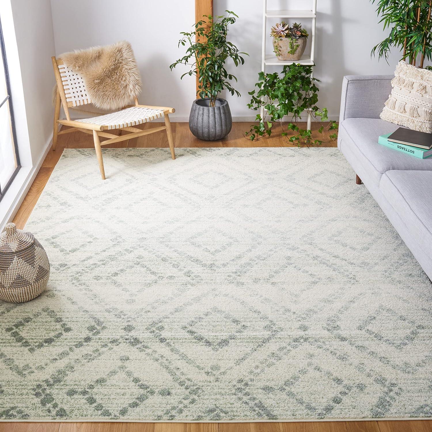 image:imageSAFAVIEH Area Rug 8x10 Adirondack Collection Large Ivory amp Light Blue Geometric Trellis Pattern NonShedding amp Easy Cleaning Ideal for Living Room Bedroom Office Dining Space ADR131TIvoryGreen
