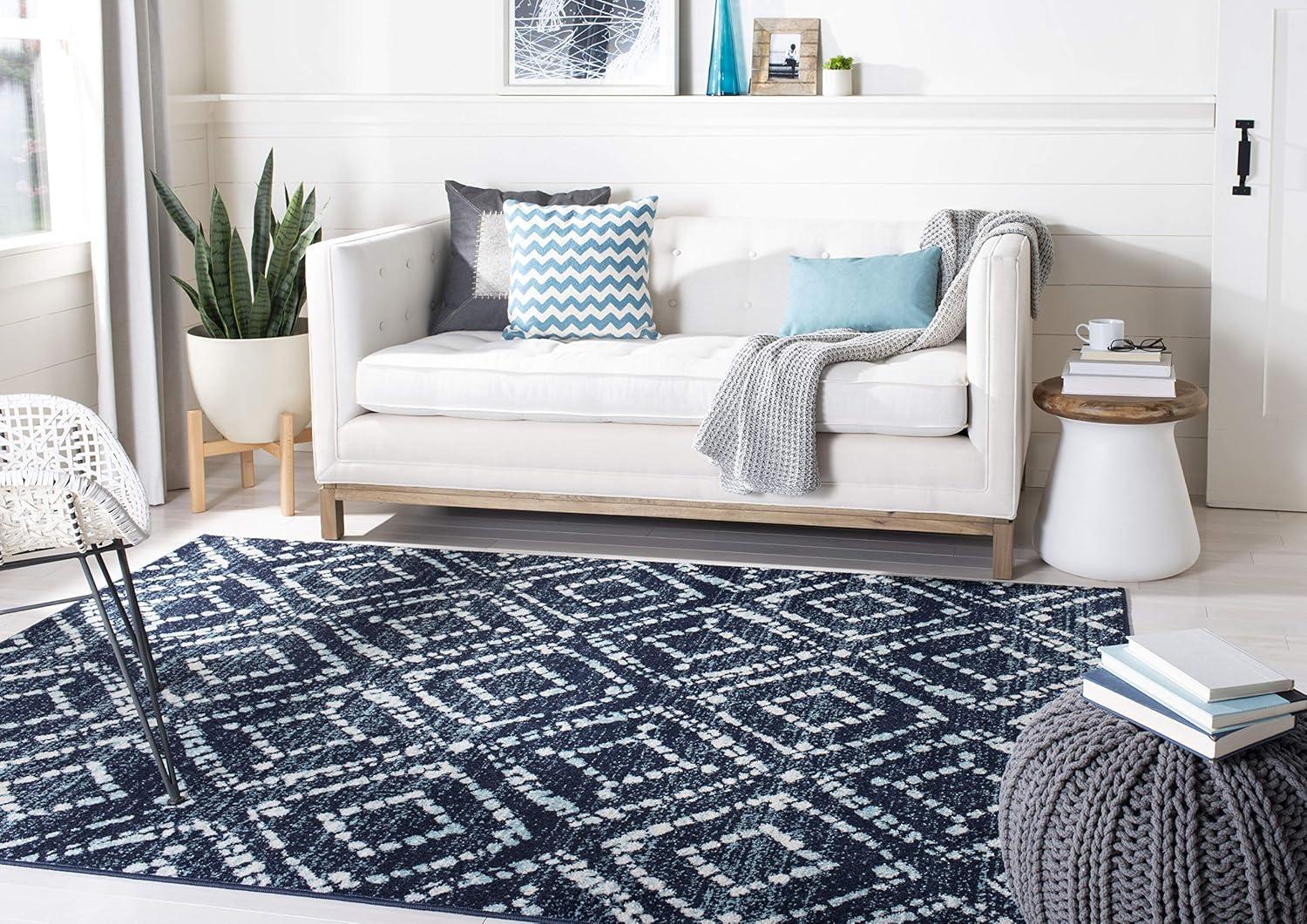 image:imageSAFAVIEH Area Rug 8x10 Adirondack Collection Large Ivory amp Light Blue Geometric Trellis Pattern NonShedding amp Easy Cleaning Ideal for Living Room Bedroom Office Dining Space ADR131TNavyIvory