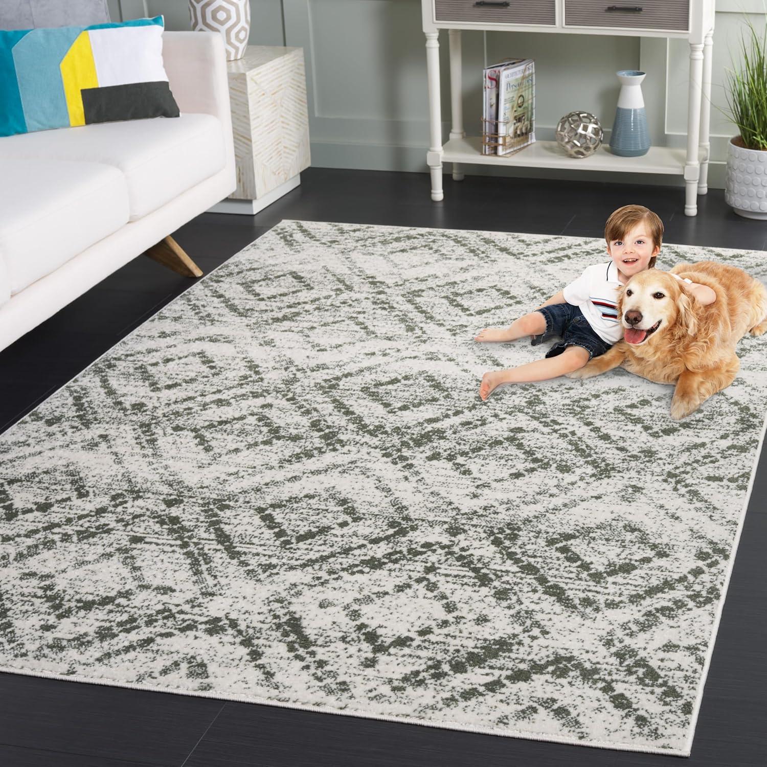 image:imageSAFAVIEH Area Rug 8x10 Adirondack Collection Large Ivory amp Light Blue Geometric Trellis Pattern NonShedding amp Easy Cleaning Ideal for Living Room Bedroom Office Dining Space ADR131TIvoryDark Green