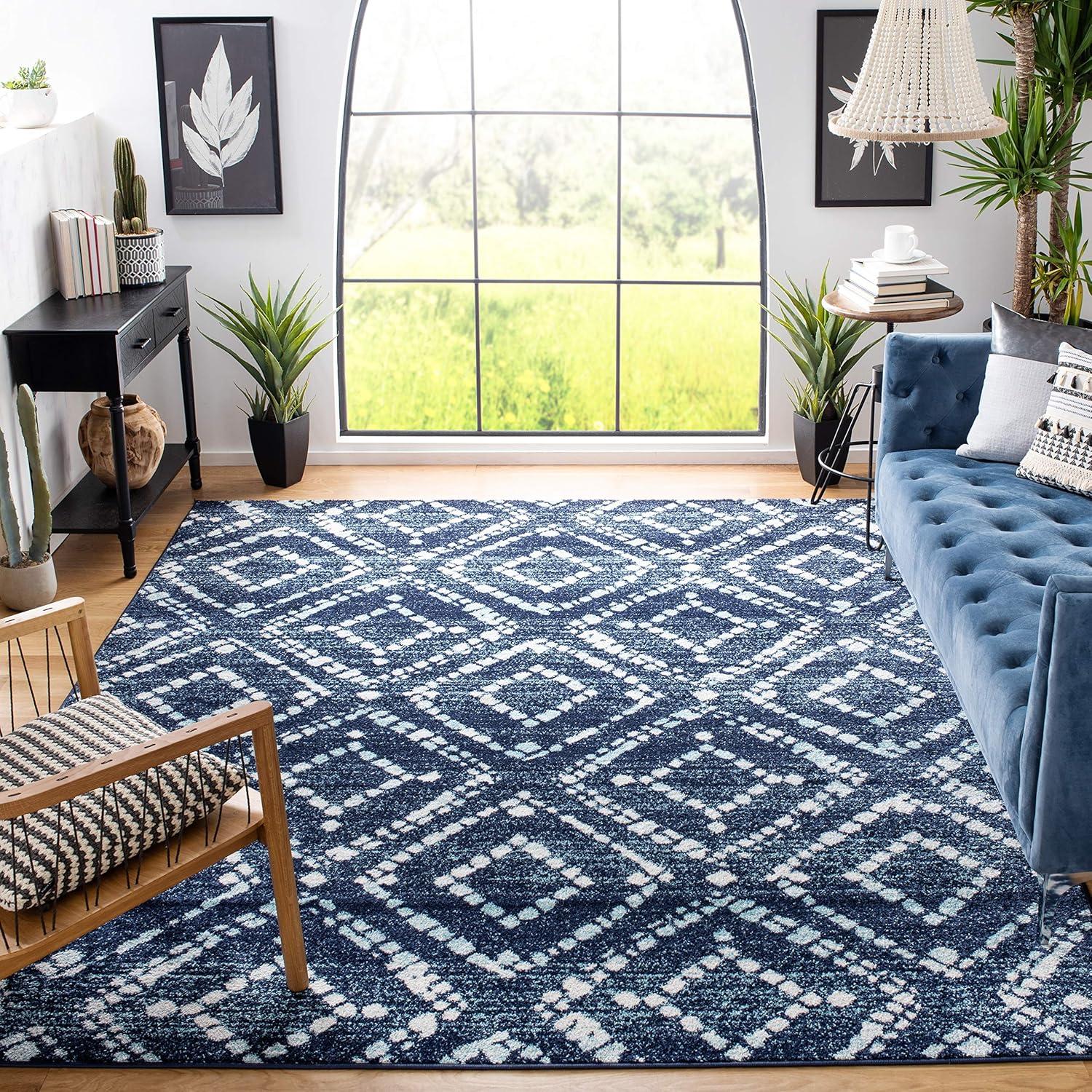 image:imageSAFAVIEH Area Rug 8x10 Adirondack Collection Large Ivory amp Light Blue Geometric Trellis Pattern NonShedding amp Easy Cleaning Ideal for Living Room Bedroom Office Dining Space ADR131TNavyIvory