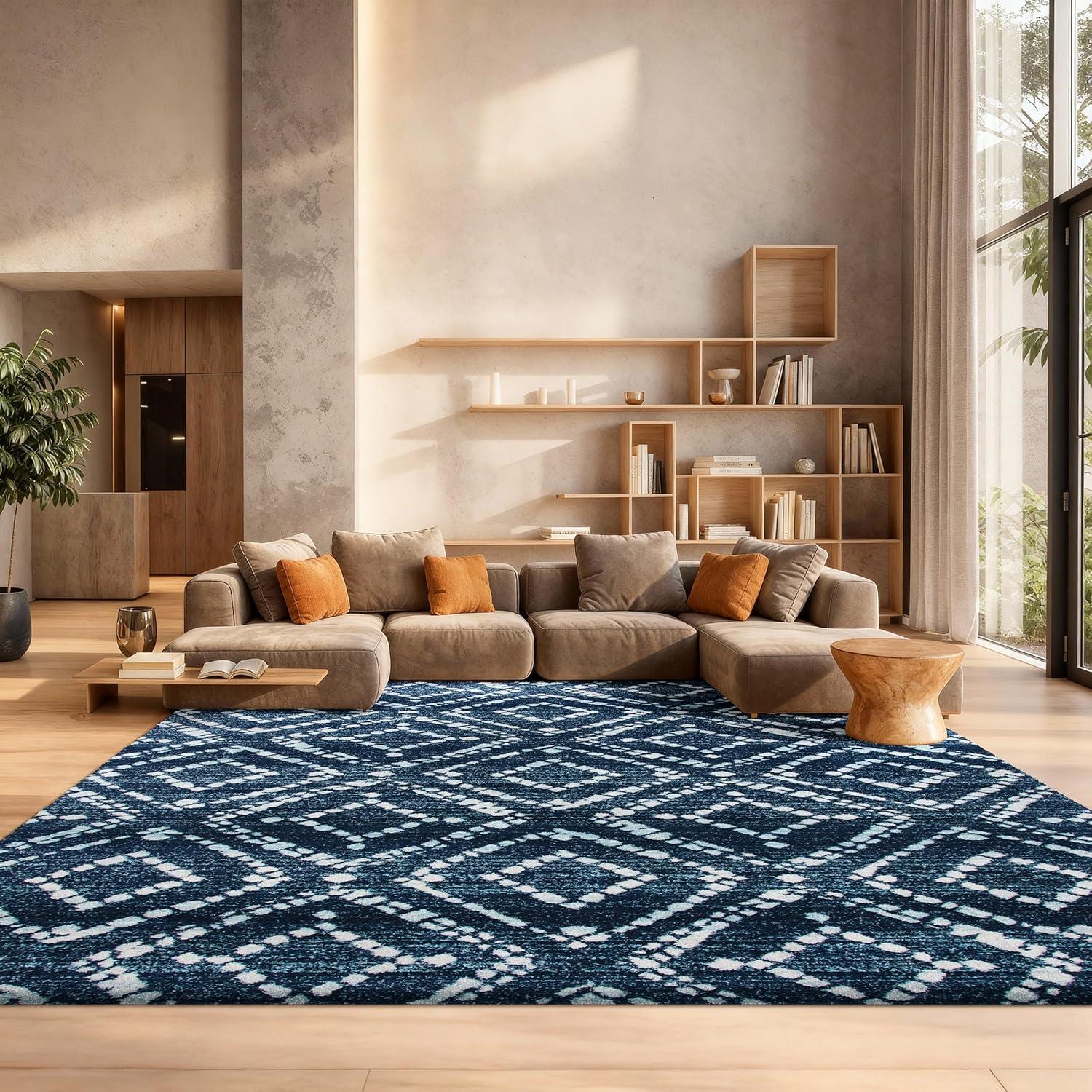 image:imageSAFAVIEH Area Rug 8x10 Adirondack Collection Large Ivory amp Light Blue Geometric Trellis Pattern NonShedding amp Easy Cleaning Ideal for Living Room Bedroom Office Dining Space ADR131TNavyIvory
