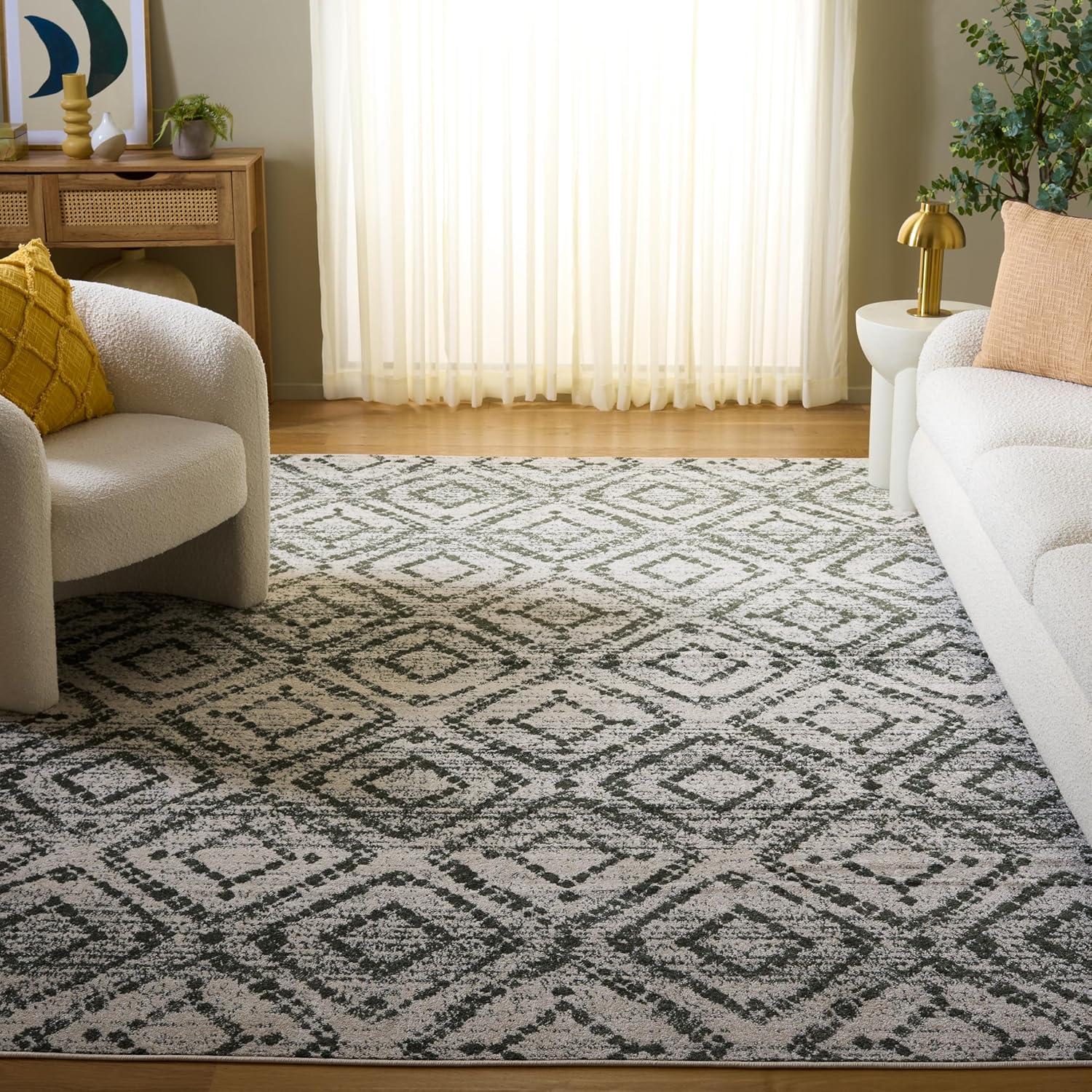 image:imageSAFAVIEH Area Rug 8x10 Adirondack Collection Large Ivory amp Light Blue Geometric Trellis Pattern NonShedding amp Easy Cleaning Ideal for Living Room Bedroom Office Dining Space ADR131TIvoryDark Green