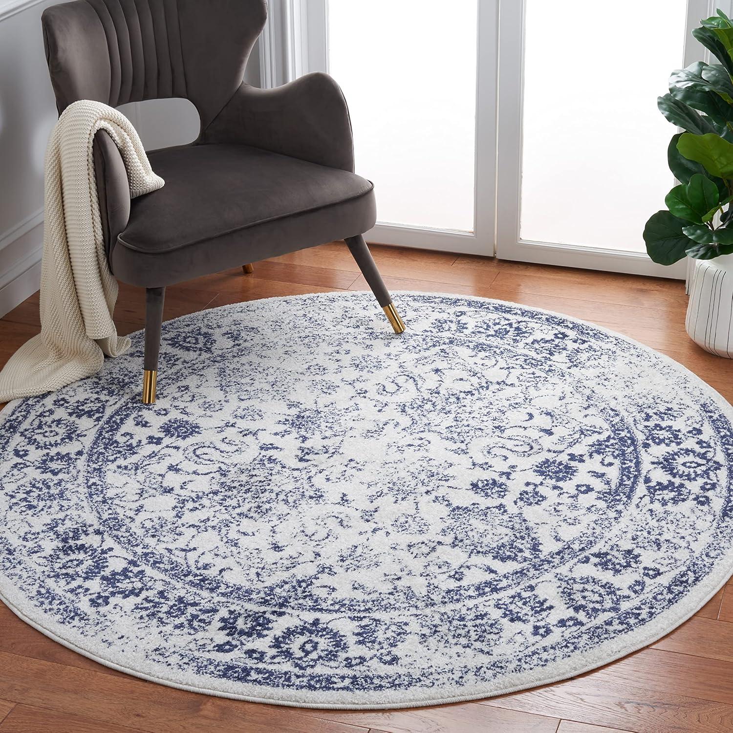 image:imageSAFAVIEH Area Rug 8x10 Adirondack Collection Large Ivory amp Silver Distressed Vintage Floral Design NonShedding amp Easy to Clean Ideal for Living Room Bedroom Dining Space ADR109CIvoryNavy