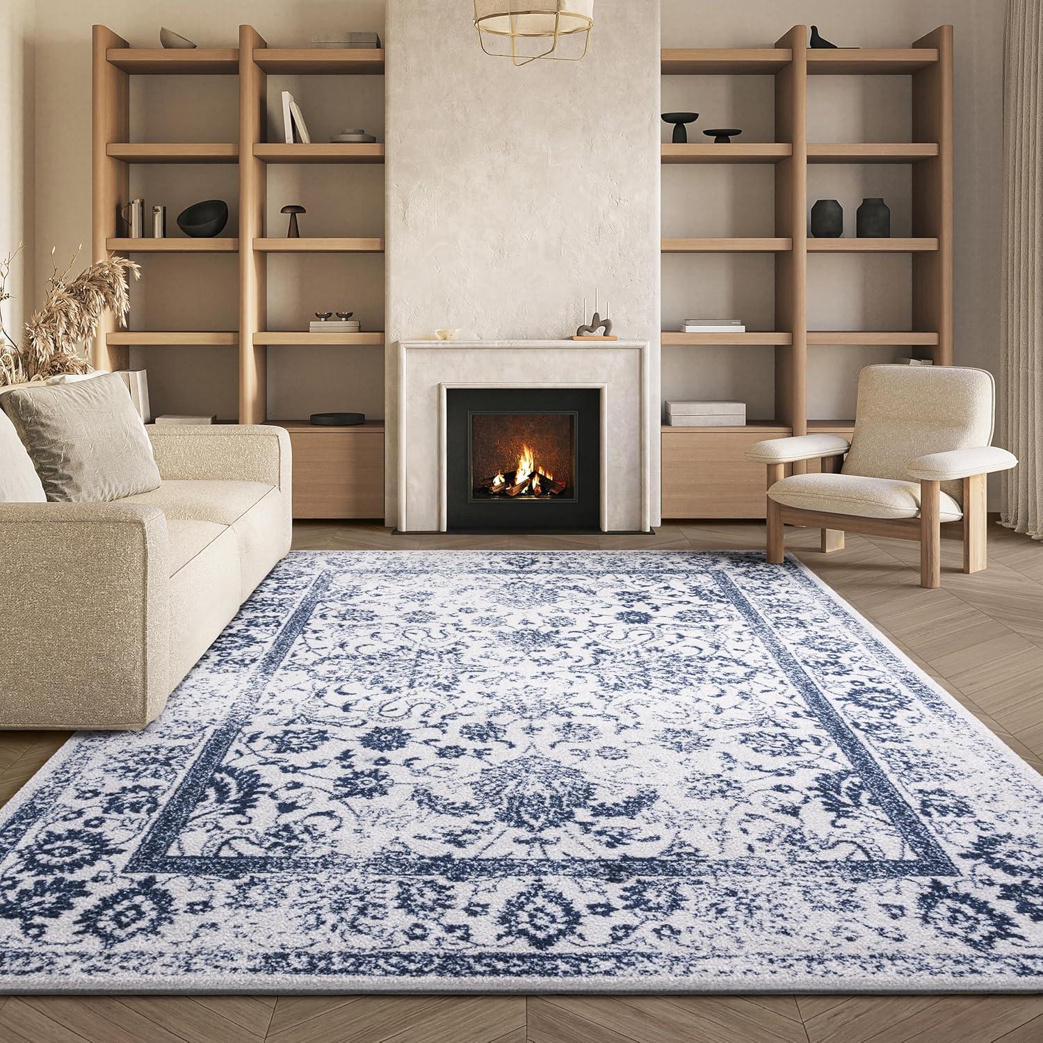image:imageSAFAVIEH Area Rug 8x10 Adirondack Collection Large Ivory amp Silver Distressed Vintage Floral Design NonShedding amp Easy to Clean Ideal for Living Room Bedroom Dining Space ADR109CIvoryNavy