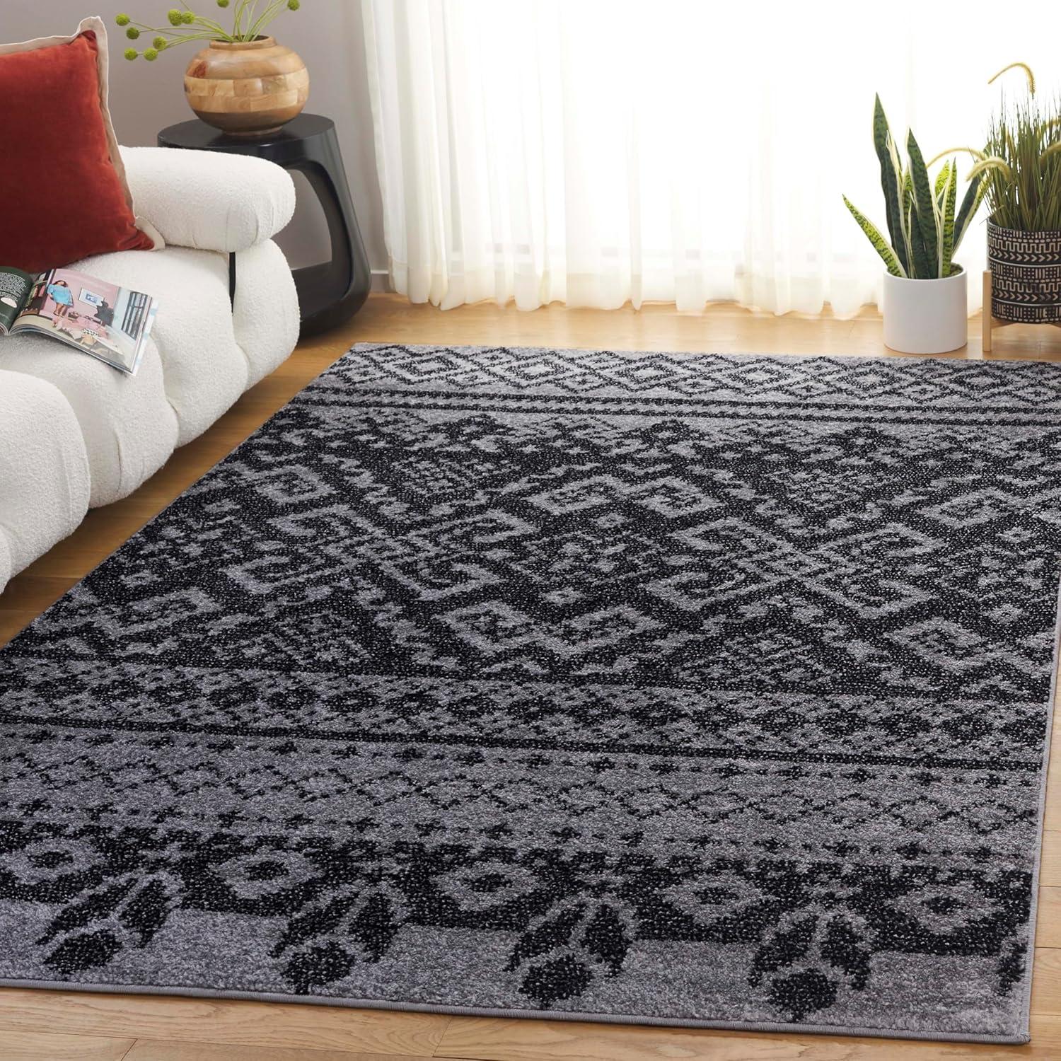 image:imageSAFAVIEH Area Rug 8x10 Adirondack Collection Large Ivory amp Silver Rustic Boho Design NonShedding amp Easy Cleaning Ideal for Living Room Bedroom Office Dining Space ADR107BSilverBlack