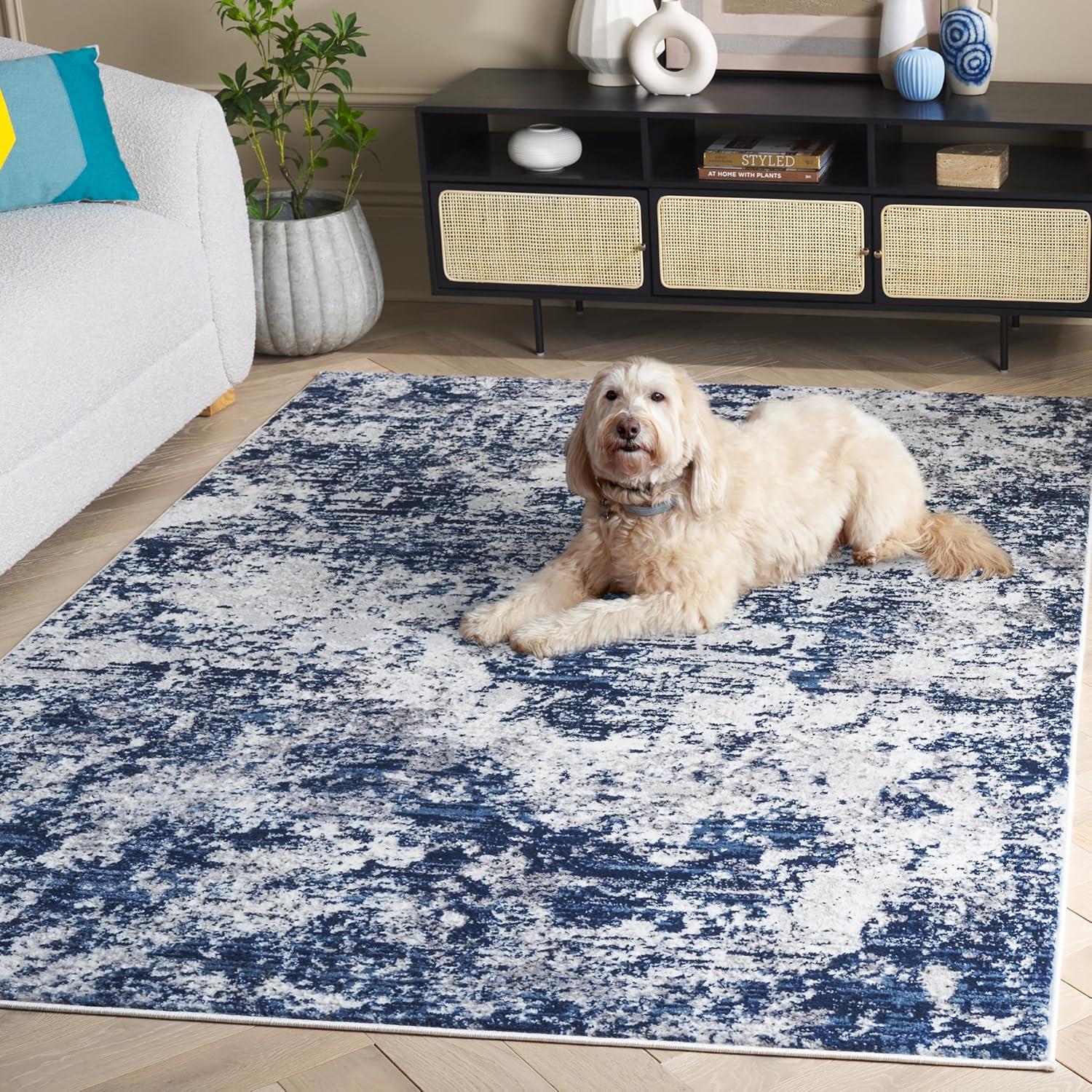 image:imageSAFAVIEH Area Rug 8x10 Amelia Collection Large Grey amp Ivory Modern Design NonShedding amp Easy Cleaning Ideal for Living Room Bedroom Office Dining Space ALA705GIvoryNavy