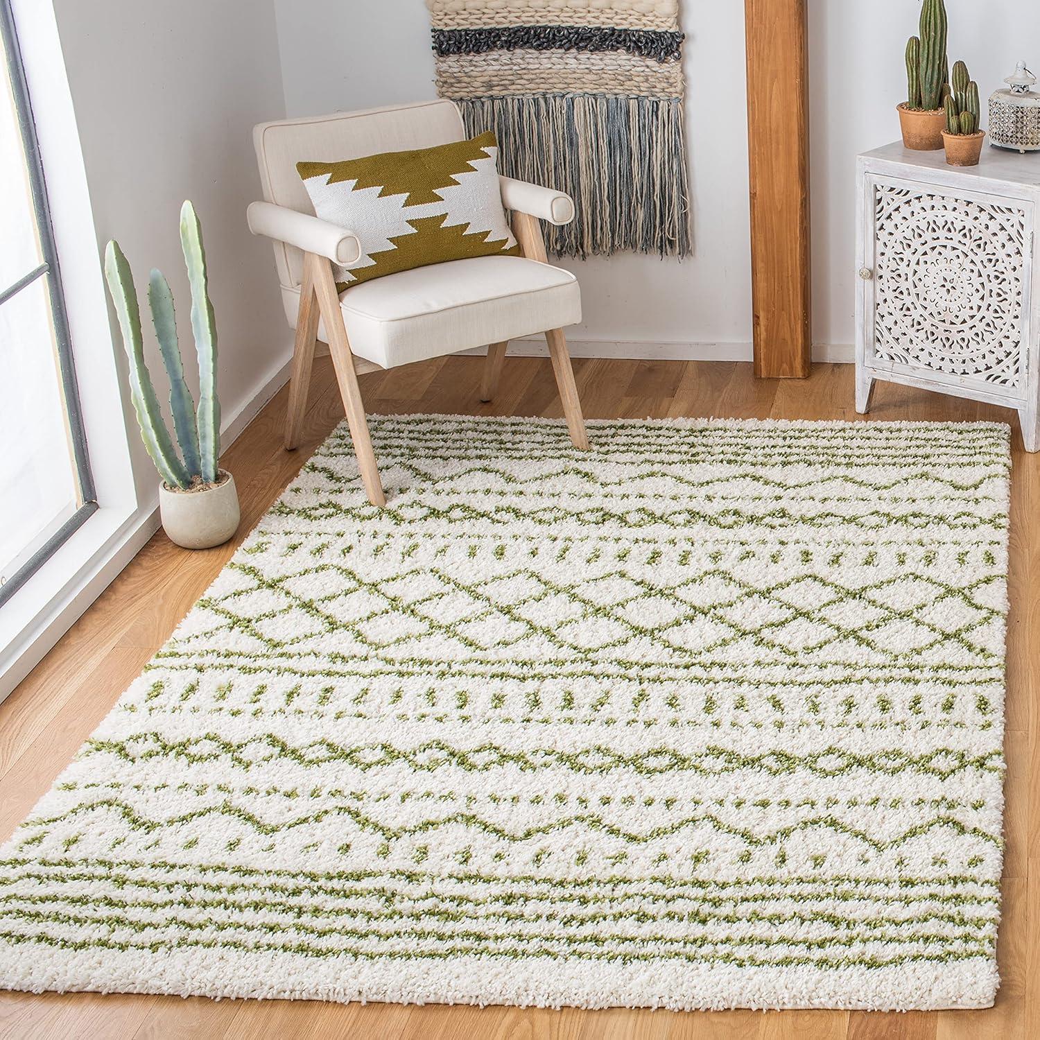 image:imageSAFAVIEH Area Rug 8x10 Arizona Shag Collection Large Ivory amp Beige Moroccan Boho Design NonShedding amp Easy to Clean Ideal for Living Room Bedroom Dining Space ASG741AIvoryGreen