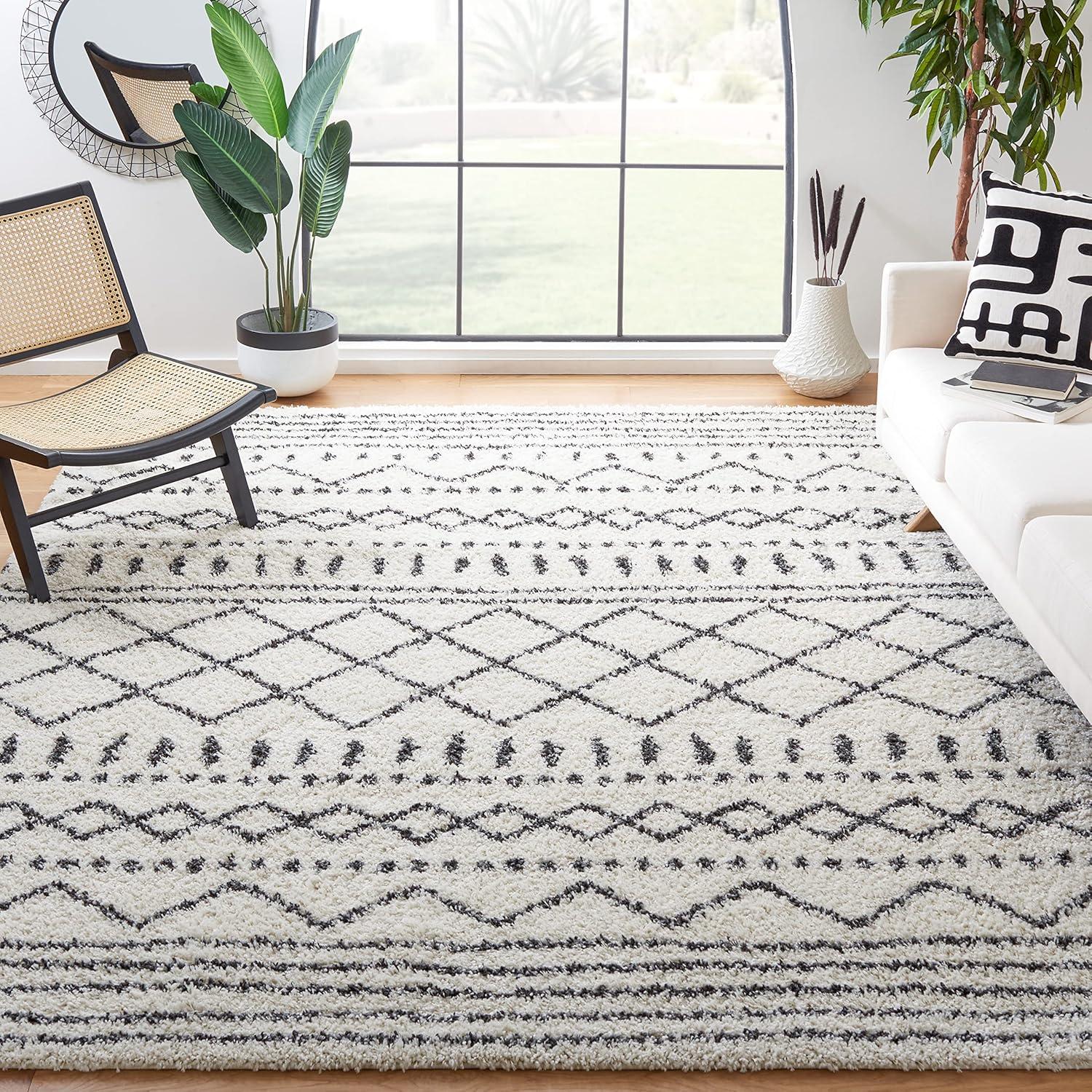 image:imageSAFAVIEH Area Rug 8x10 Arizona Shag Collection Large Ivory amp Beige Moroccan Boho Design NonShedding amp Easy to Clean Ideal for Living Room Bedroom Dining Space ASG741AIvoryBlack