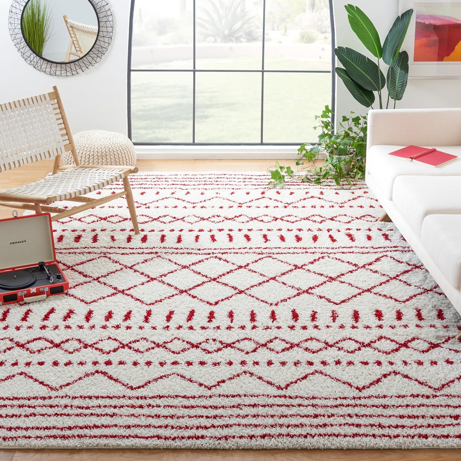 image:imageSAFAVIEH Area Rug 8x10 Arizona Shag Collection Large Ivory amp Beige Moroccan Boho Design NonShedding amp Easy to Clean Ideal for Living Room Bedroom Dining Space ASG741AIvoryRed