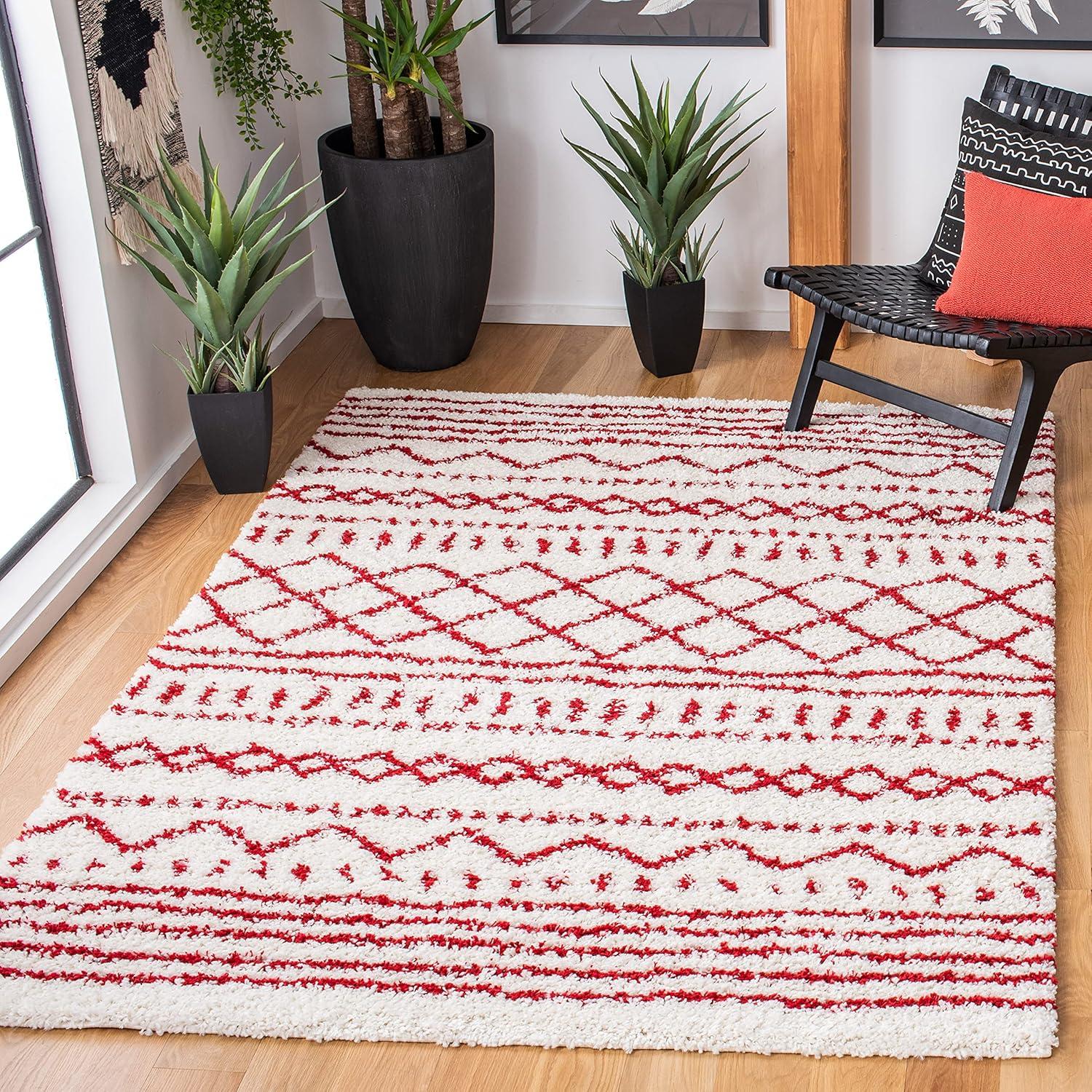 image:imageSAFAVIEH Area Rug 8x10 Arizona Shag Collection Large Ivory amp Beige Moroccan Boho Design NonShedding amp Easy to Clean Ideal for Living Room Bedroom Dining Space ASG741AIvoryRed