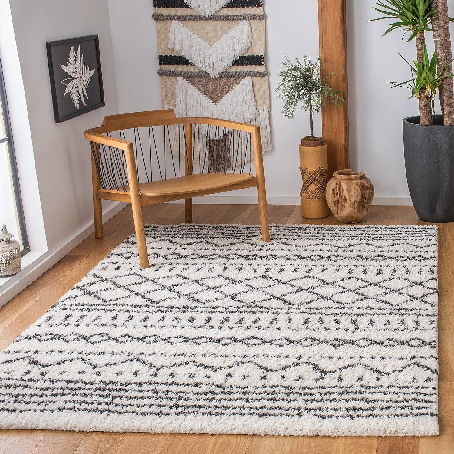 image:imageSAFAVIEH Area Rug 8x10 Arizona Shag Collection Large Ivory amp Beige Moroccan Boho Design NonShedding amp Easy to Clean Ideal for Living Room Bedroom Dining Space ASG741AIvoryBlack