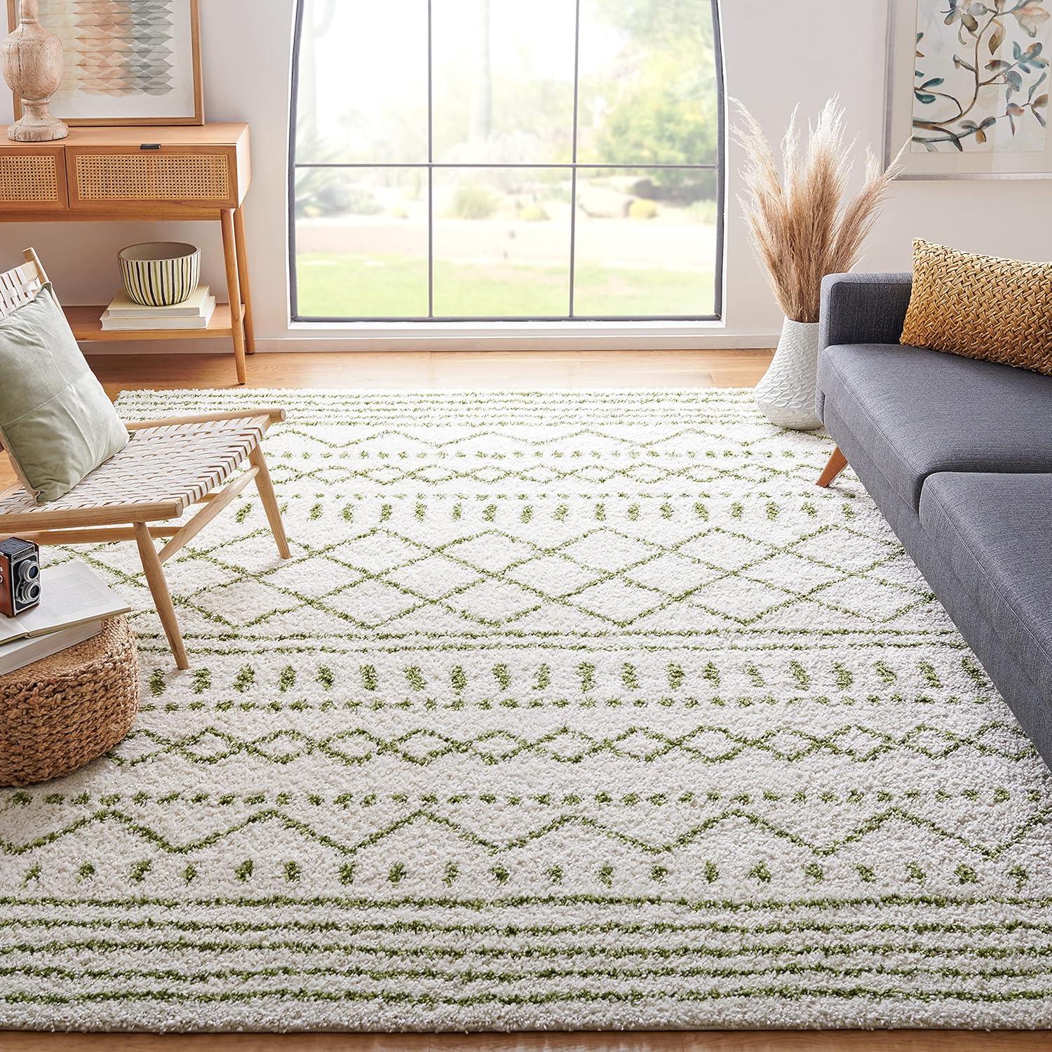 image:imageSAFAVIEH Area Rug 8x10 Arizona Shag Collection Large Ivory amp Beige Moroccan Boho Design NonShedding amp Easy to Clean Ideal for Living Room Bedroom Dining Space ASG741AIvoryGreen
