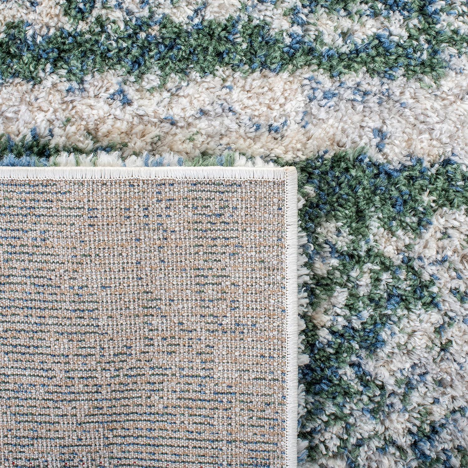 image:imageSAFAVIEH Area Rug 8x10 Berber Shag Collection Large Grey Blue amp Cream NonShedding amp Easy to Clean Ideal for Living Room Bedroom Dining Space BER219GGreenBeige