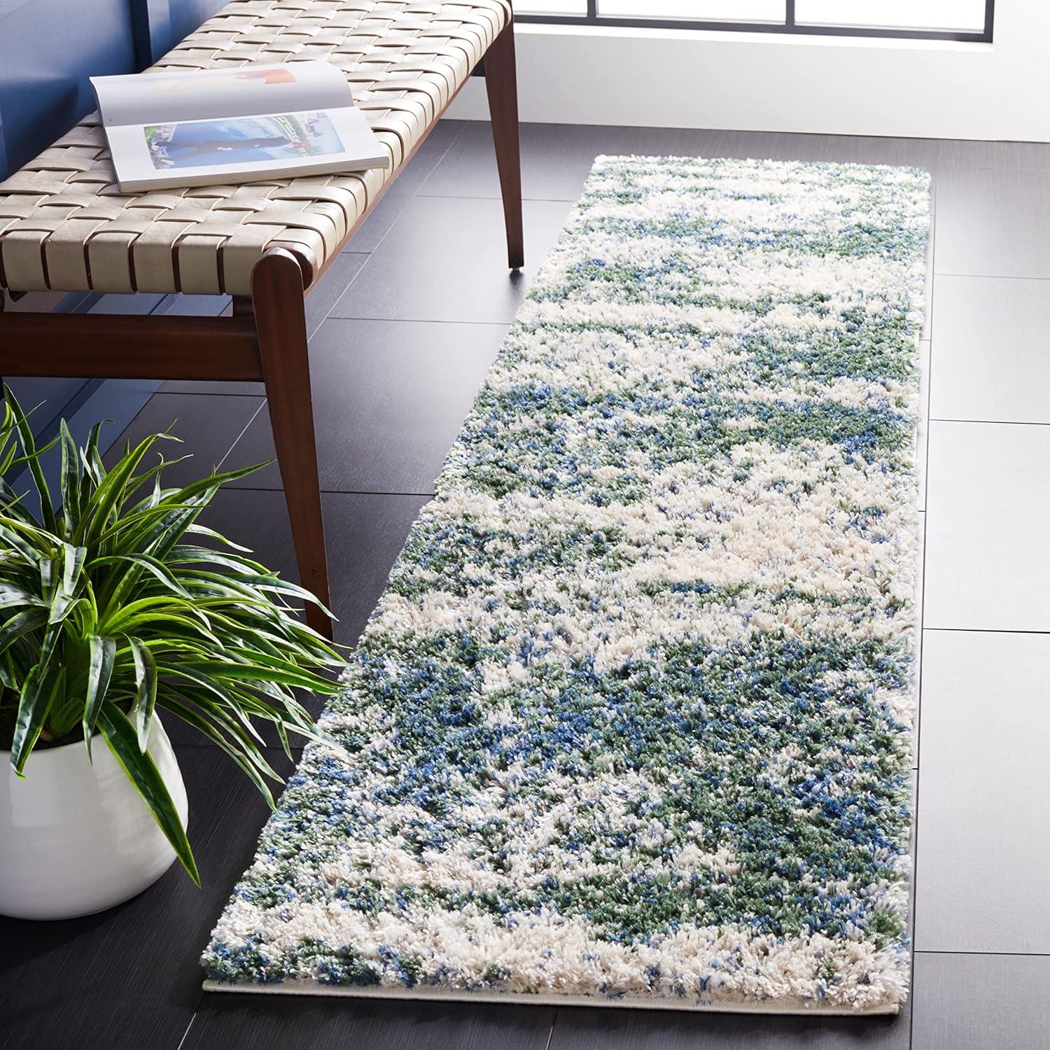 image:imageSAFAVIEH Area Rug 8x10 Berber Shag Collection Large Grey Blue amp Cream NonShedding amp Easy to Clean Ideal for Living Room Bedroom Dining Space BER219GGreenBeige