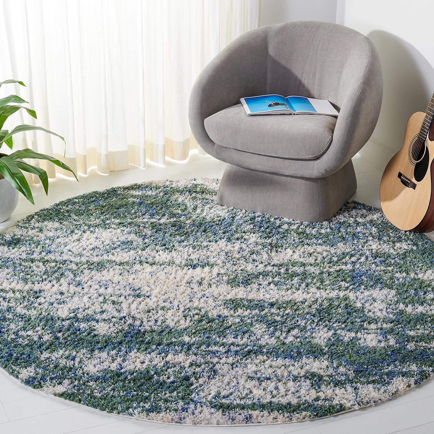 image:imageSAFAVIEH Area Rug 8x10 Berber Shag Collection Large Grey Blue amp Cream NonShedding amp Easy to Clean Ideal for Living Room Bedroom Dining Space BER219GGreenBeige