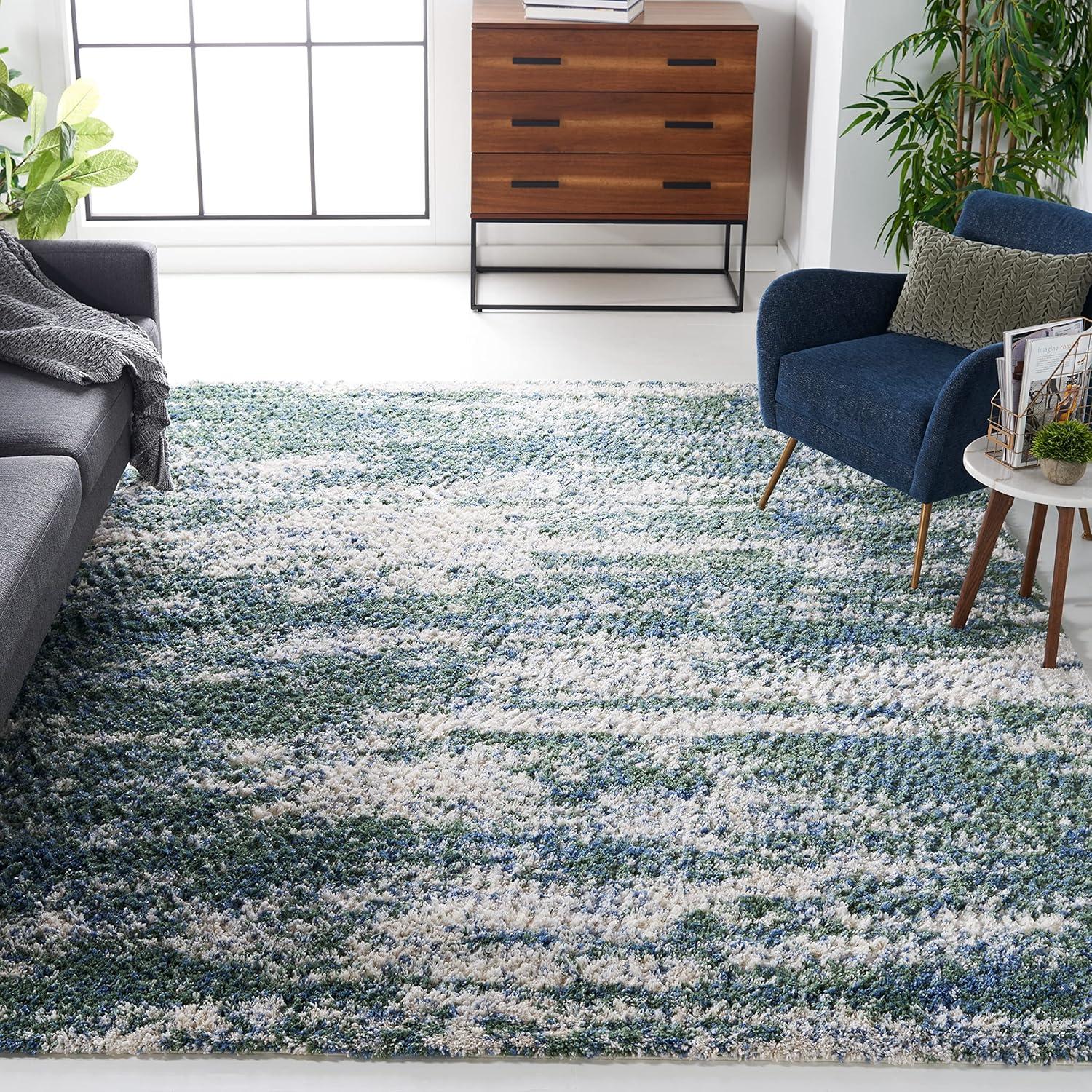 image:imageSAFAVIEH Area Rug 8x10 Berber Shag Collection Large Grey Blue amp Cream NonShedding amp Easy to Clean Ideal for Living Room Bedroom Dining Space BER219GGreenBeige