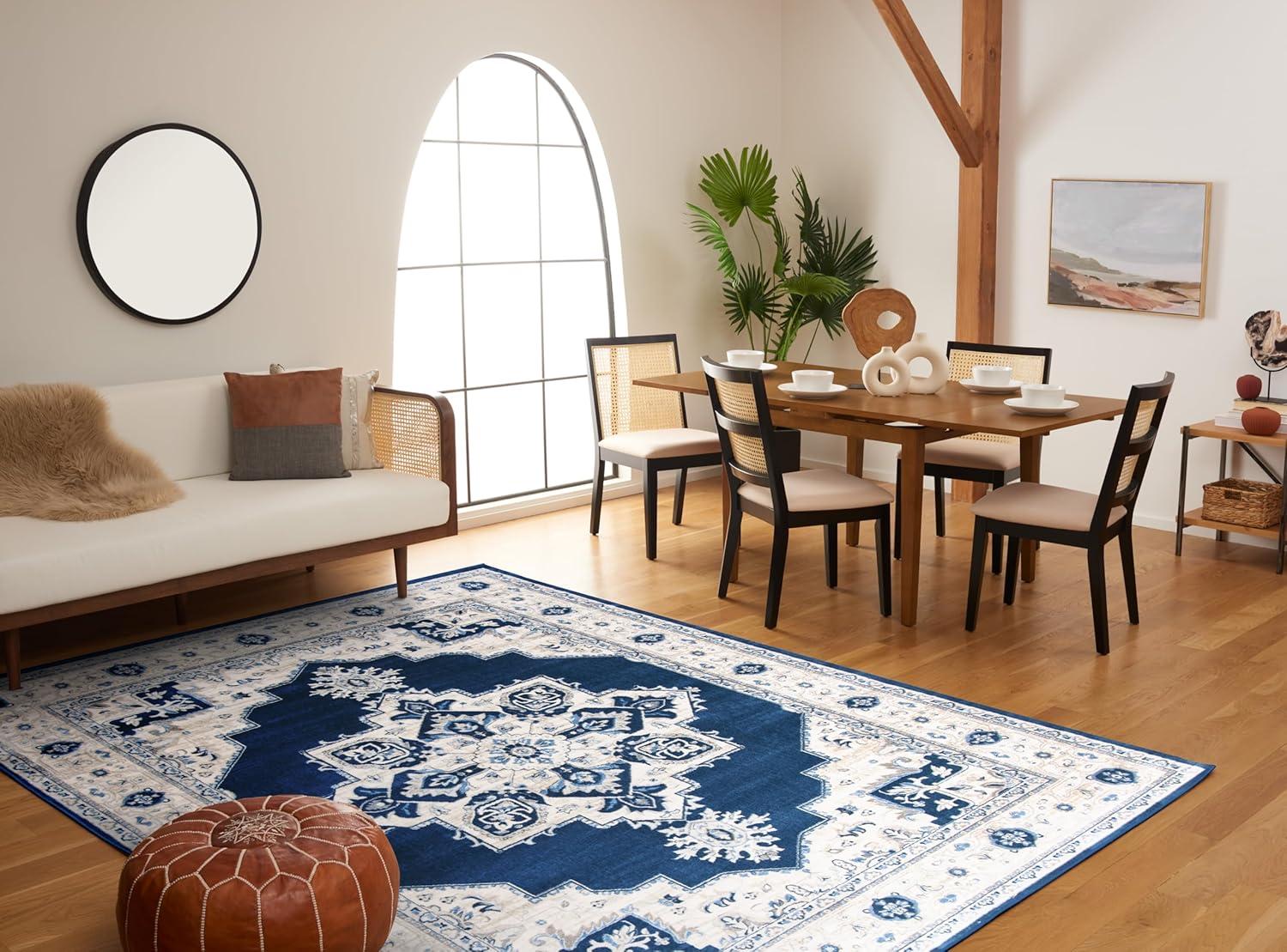 image:imageSAFAVIEH Area Rug 8x10 Brentwood Collection Large Navy amp Cream Medallion Distressed Design NonShedding amp Easy Cleaning Ideal for Living Room Bedroom Dining Space BNT865NNavyCreme