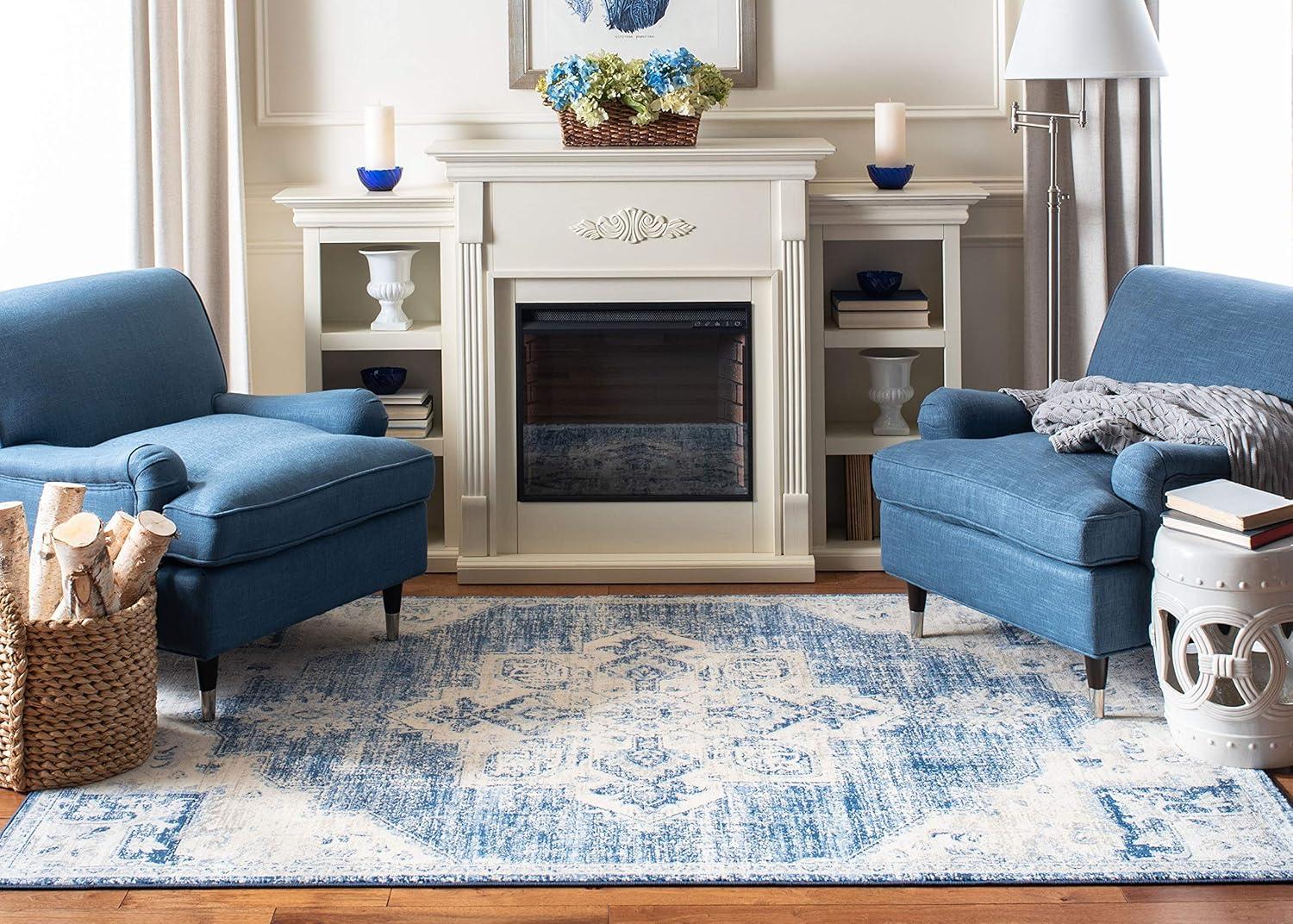 image:imageSAFAVIEH Area Rug 8x10 Brentwood Collection Large Navy amp Cream Medallion Distressed Design NonShedding amp Easy Cleaning Ideal for Living Room Bedroom Dining Space BNT865NIvoryNavy