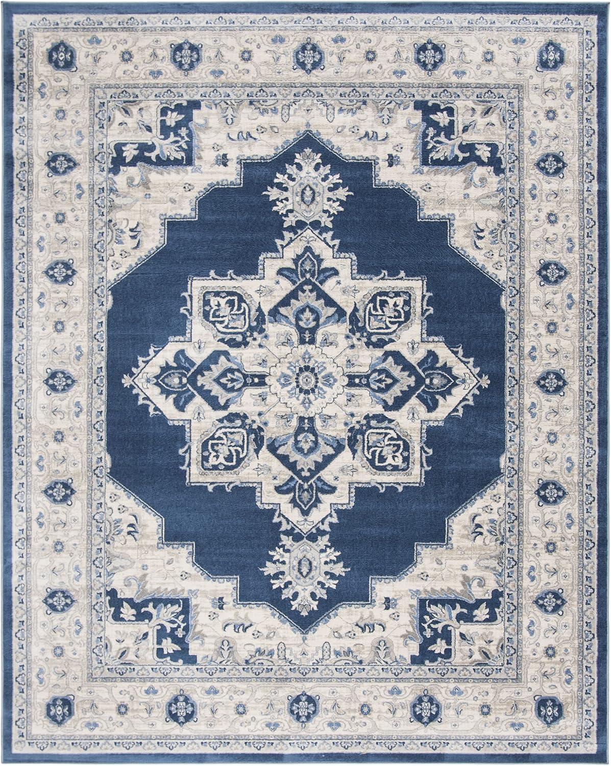 image:imageSAFAVIEH Area Rug 8x10 Brentwood Collection Large Navy amp Cream Medallion Distressed Design NonShedding amp Easy Cleaning Ideal for Living Room Bedroom Dining Space BNT865NNavyCreme