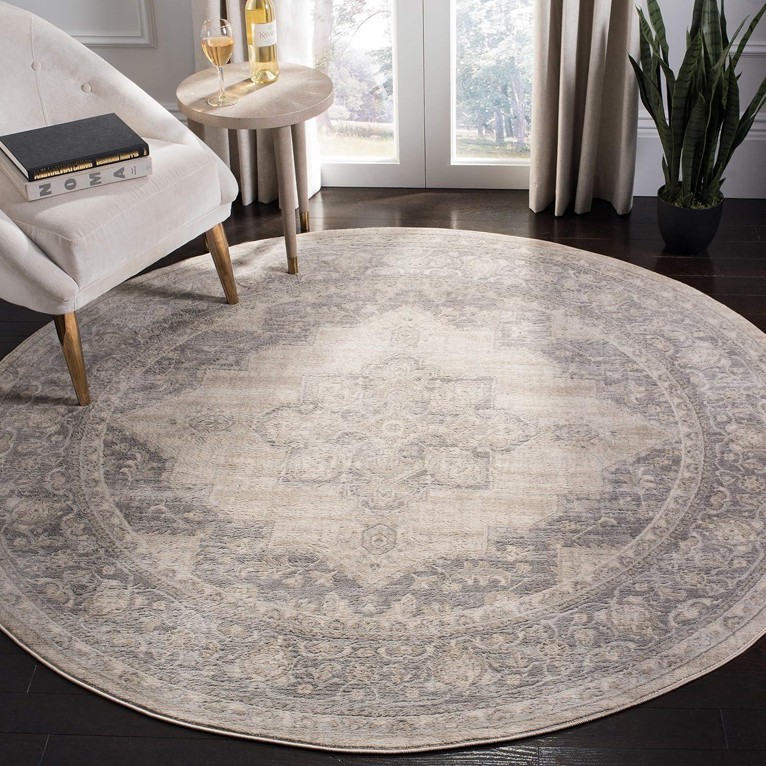 image:imageSAFAVIEH Area Rug 8x10 Brentwood Collection Large Navy amp Cream Medallion Distressed Design NonShedding amp Easy Cleaning Ideal for Living Room Bedroom Dining Space BNT865NCreamGrey