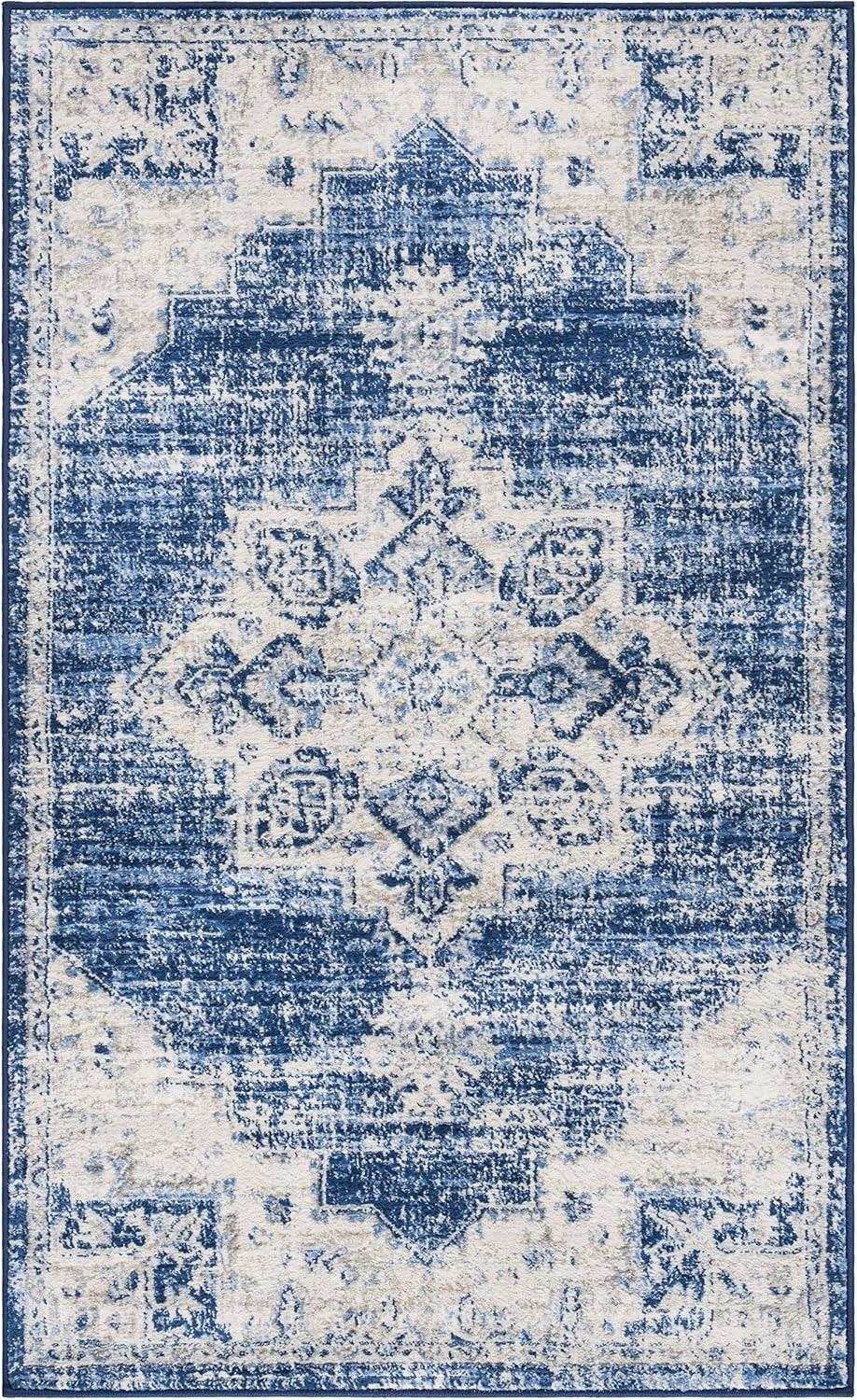 image:imageSAFAVIEH Area Rug 8x10 Brentwood Collection Large Navy amp Cream Medallion Distressed Design NonShedding amp Easy Cleaning Ideal for Living Room Bedroom Dining Space BNT865NIvoryNavy