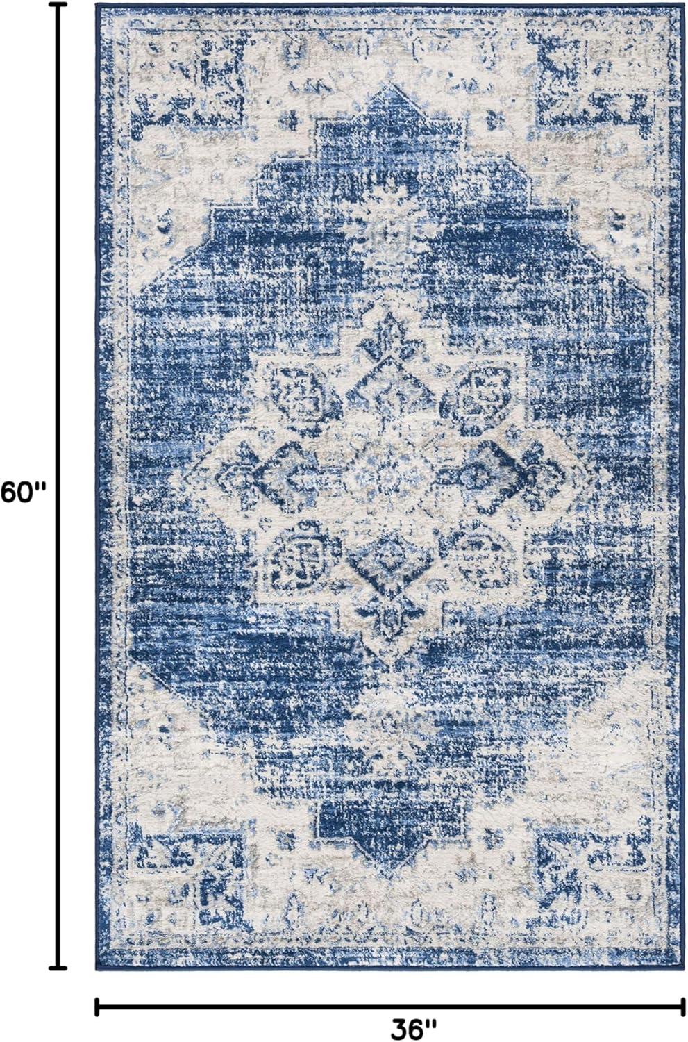 image:imageSAFAVIEH Area Rug 8x10 Brentwood Collection Large Navy amp Cream Medallion Distressed Design NonShedding amp Easy Cleaning Ideal for Living Room Bedroom Dining Space BNT865NIvoryNavy