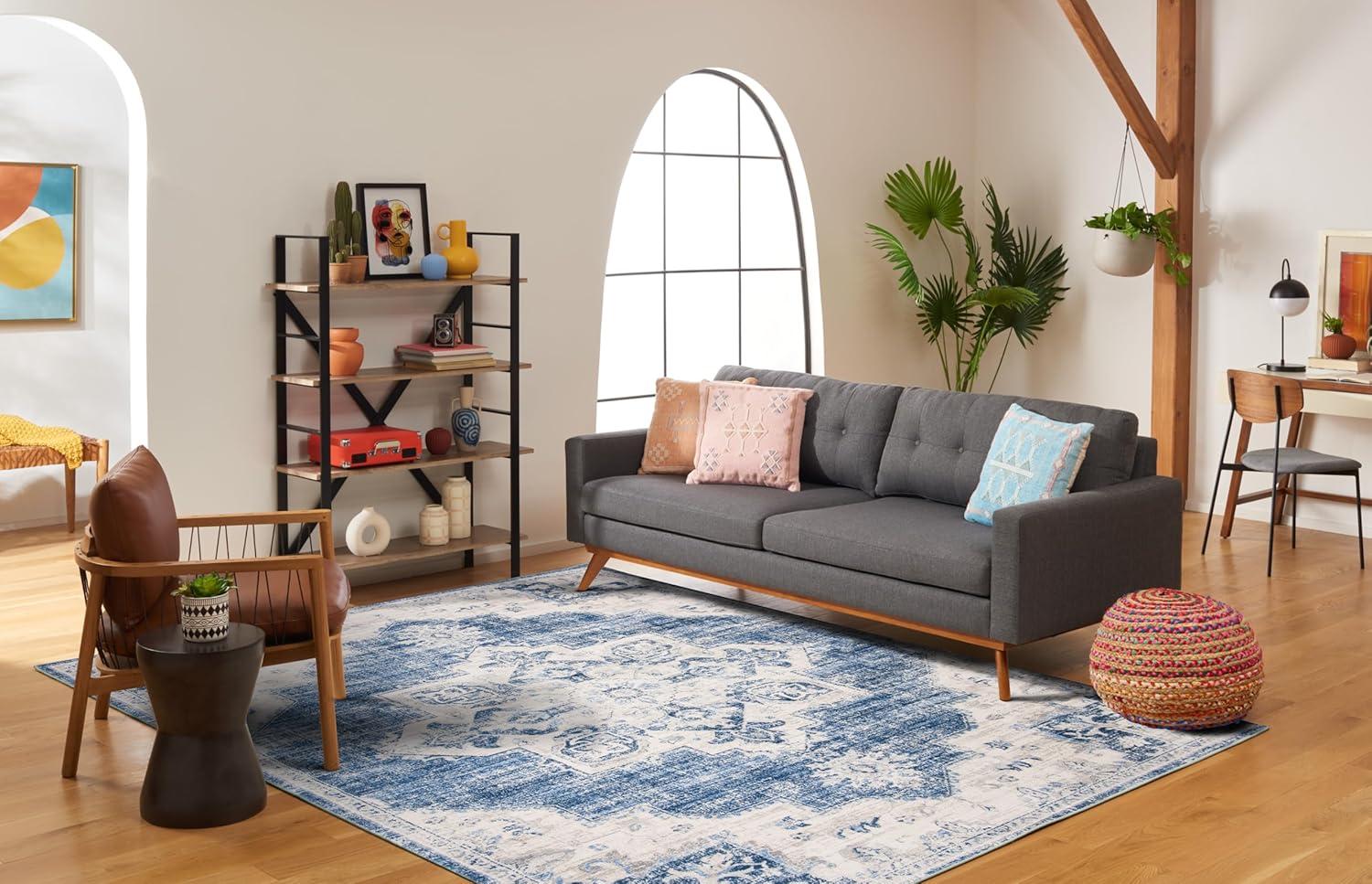 image:imageSAFAVIEH Area Rug 8x10 Brentwood Collection Large Navy amp Cream Medallion Distressed Design NonShedding amp Easy Cleaning Ideal for Living Room Bedroom Dining Space BNT865NIvoryNavy