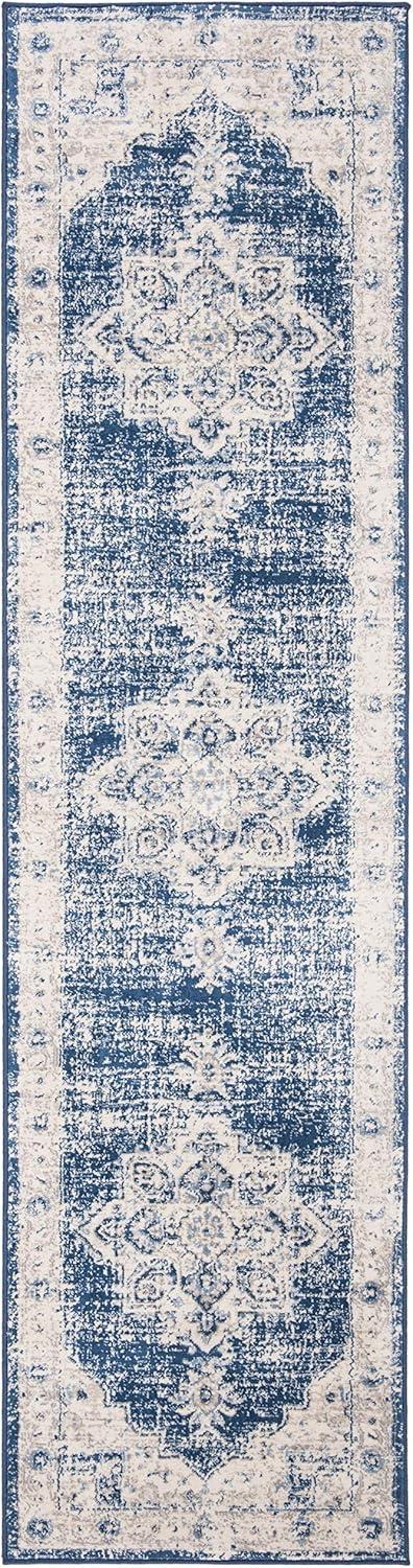 image:imageSAFAVIEH Area Rug 8x10 Brentwood Collection Large Navy amp Cream Medallion Distressed Design NonShedding amp Easy Cleaning Ideal for Living Room Bedroom Dining Space BNT865NIvoryNavy