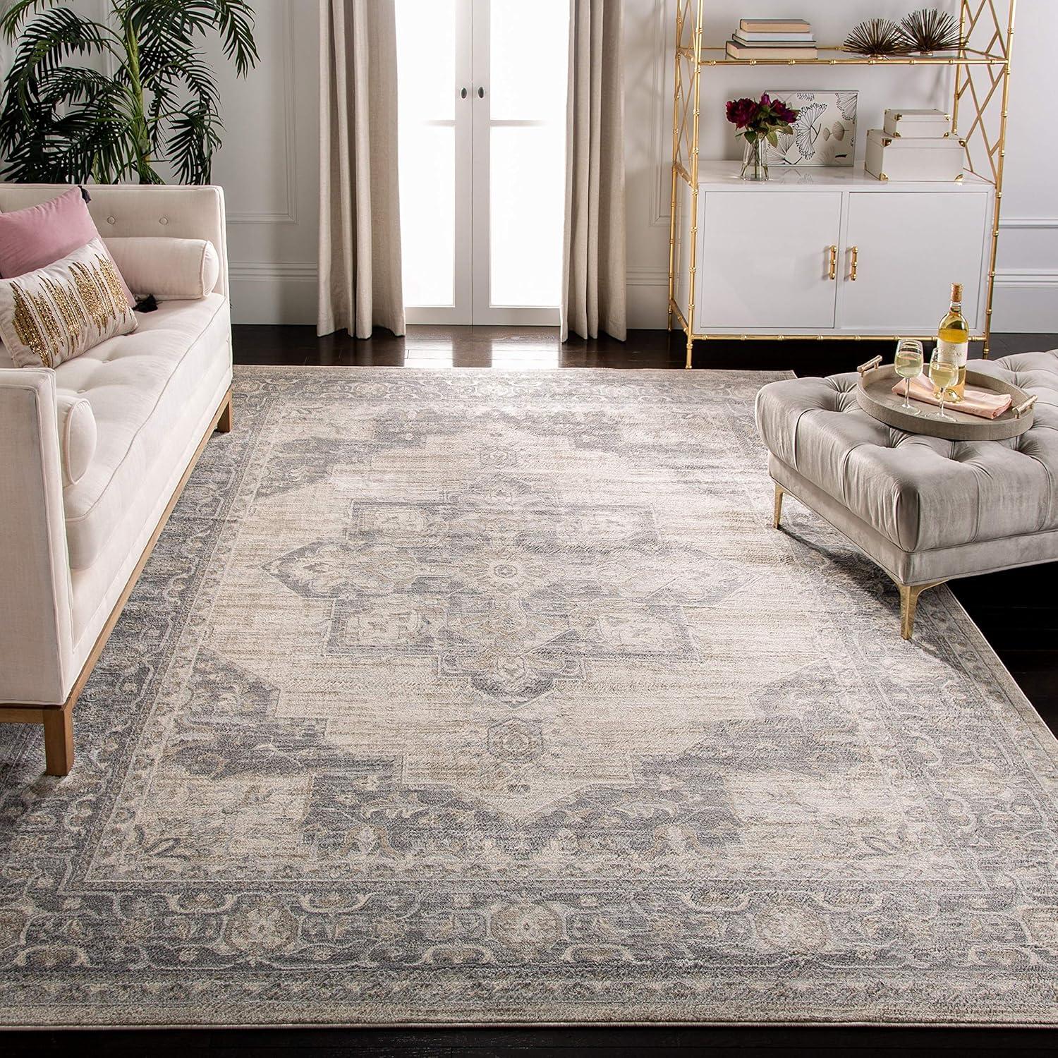 image:imageSAFAVIEH Area Rug 8x10 Brentwood Collection Large Navy amp Cream Medallion Distressed Design NonShedding amp Easy Cleaning Ideal for Living Room Bedroom Dining Space BNT865NCreamGrey